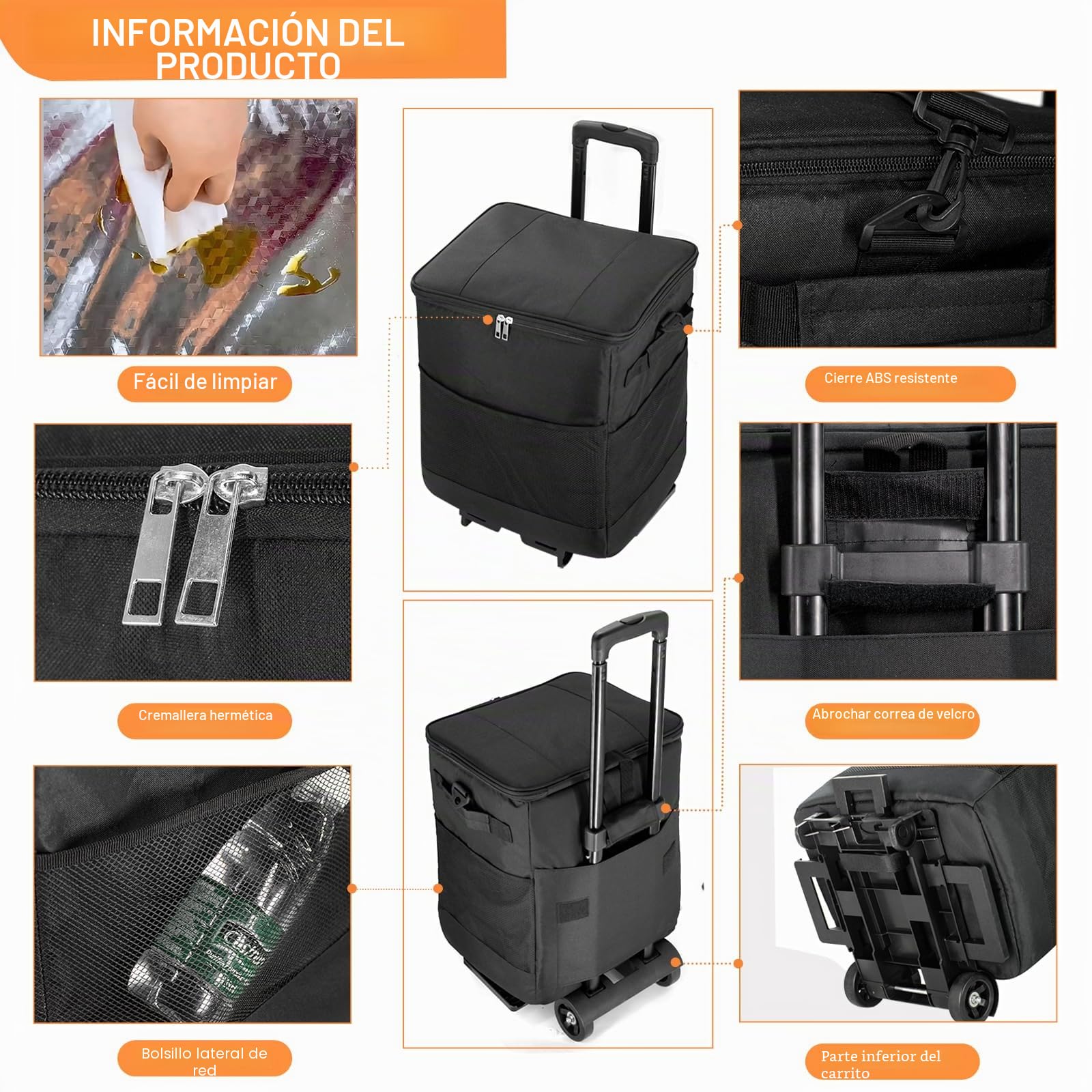 ZHJINGYU Bolsa Termica con Ruedas | 40L Capacidad | Aislamiento Térmico Eficaz, Nevera Bolsa | Tela Oxford 300D | para Camping, Playa, Pesca, Picnic y Compra