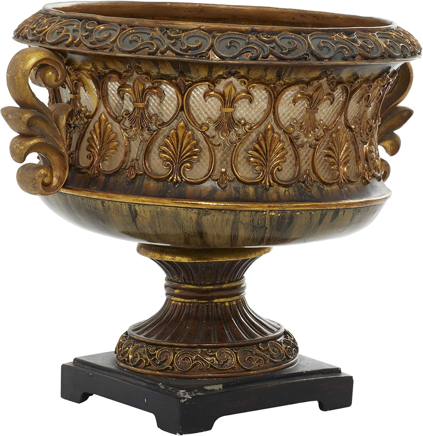 Deco 79 Polystone Decorative Decorative Bowl Ornate Decorative Container, Decorative Keepsake Box 15" x 10" x 13", Gold