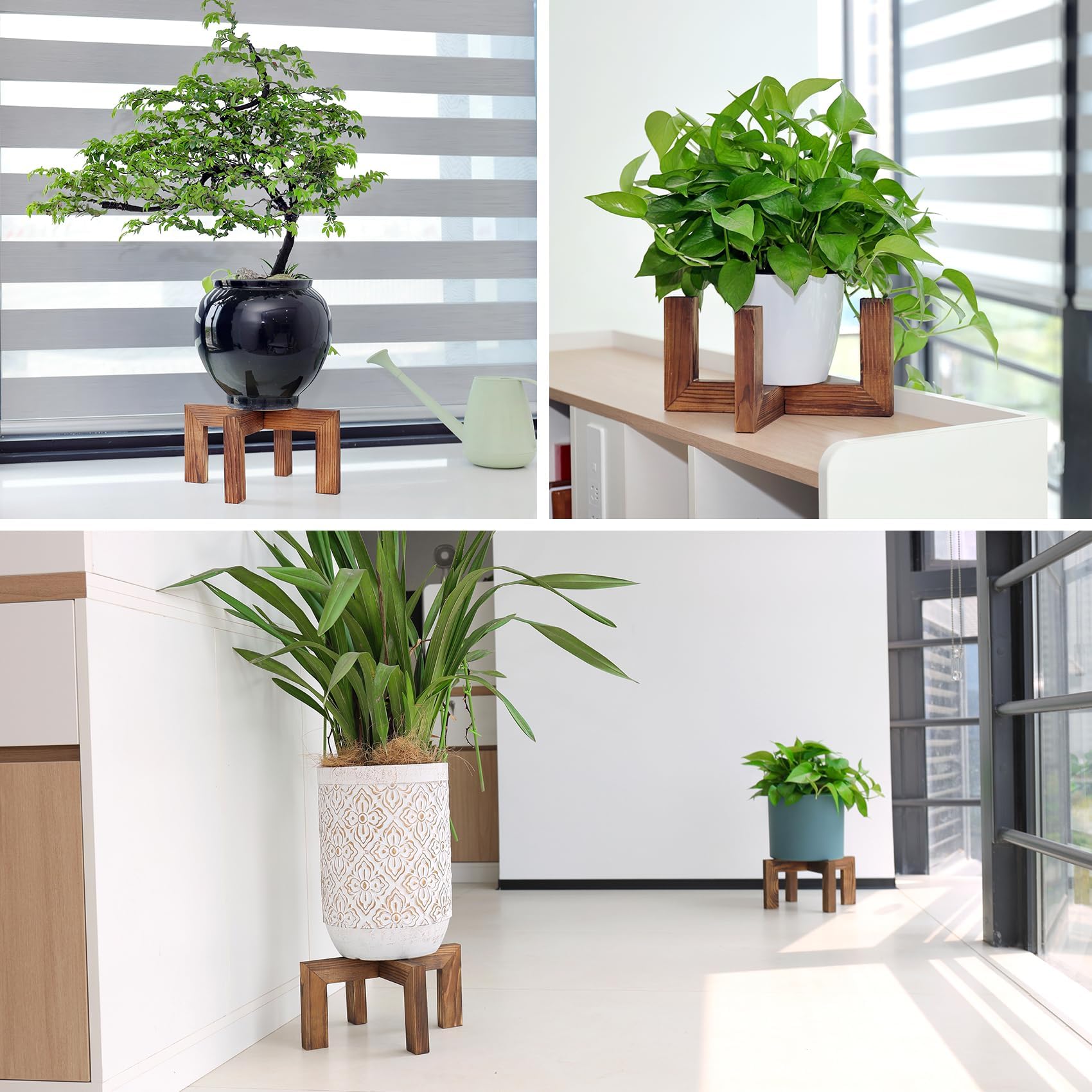 Vigordream Pflanzenständer, für drinnen und draußen, Holz-Pflanzenhalter, einzelner Blumentopfständer, stabiler Pflanzgefäßständer (Walnuss, passend für 6,3–15,2 cm große Töpfe)