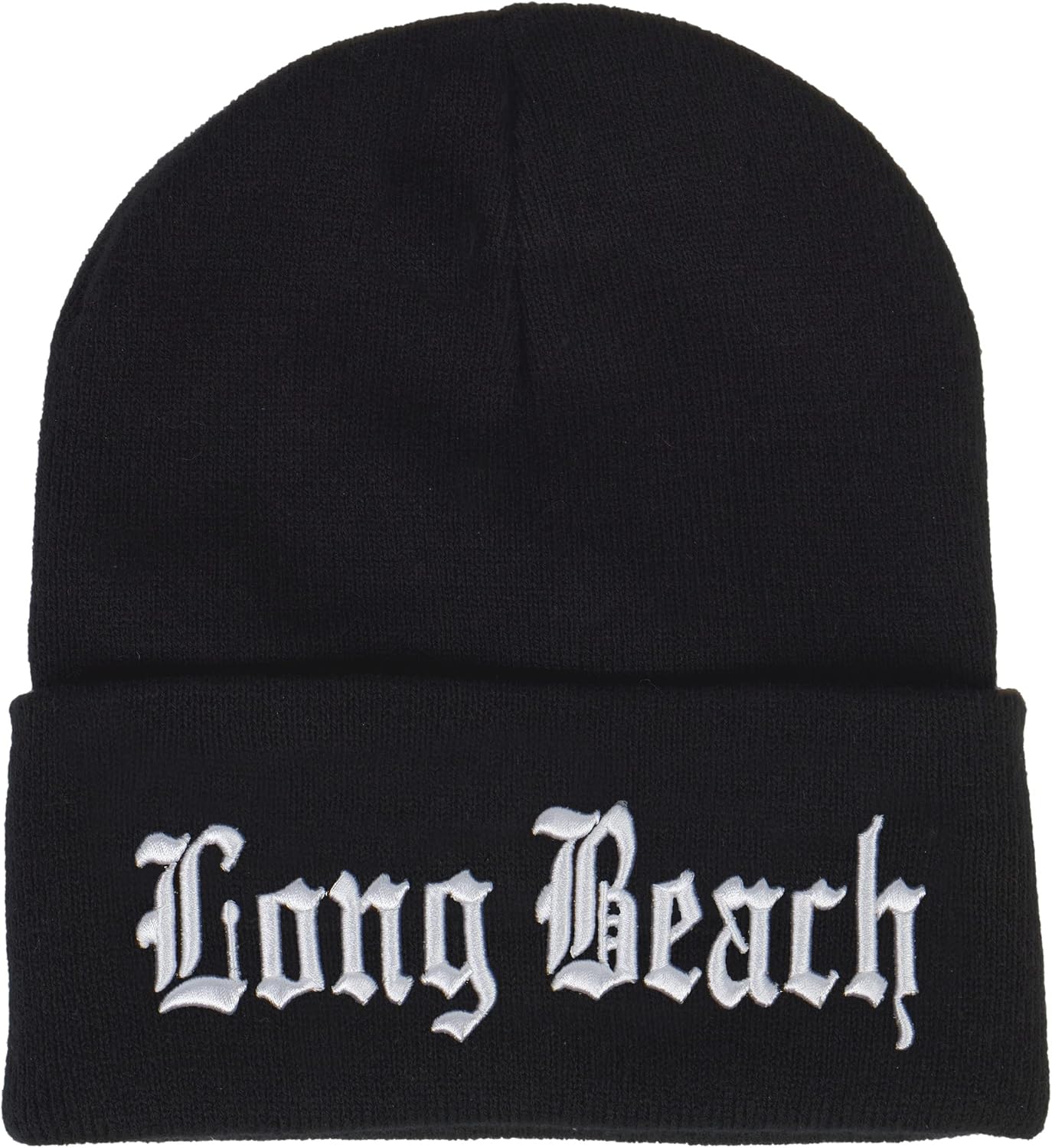 TOP HEADWEAR Cities Old English Beanie - Custom Embroidered Long Cuff Black Beanie Cap
