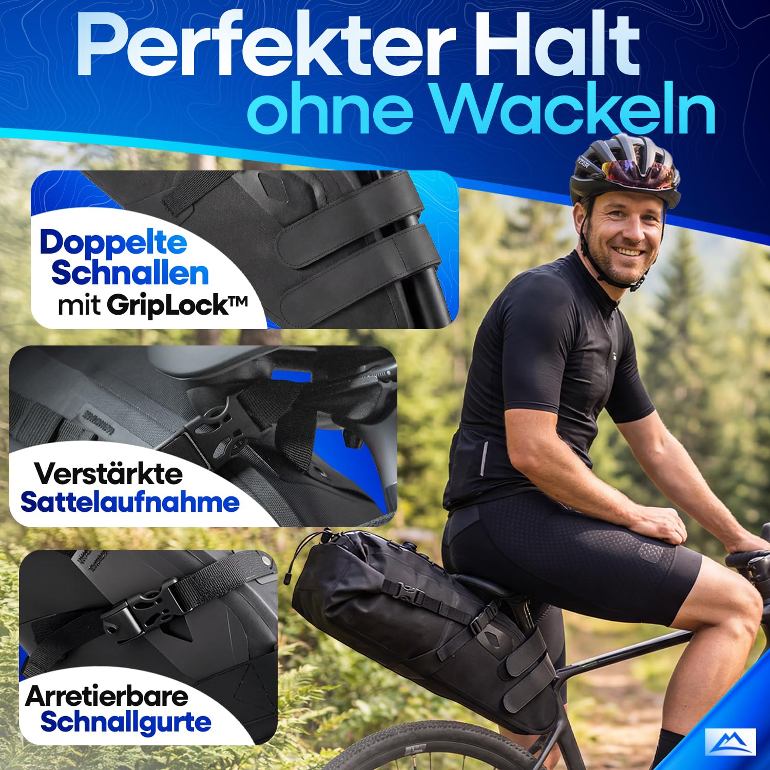 Nextcover® Bikepacking Satteltasche [12 Liter] I Fahrradtasche Sattel I 100% Wasserdicht Dank AquaShield-TPU I Satteltasche für Fahrrad, Bikepacking Taschen für Gravelbike, Rennrad, MTB