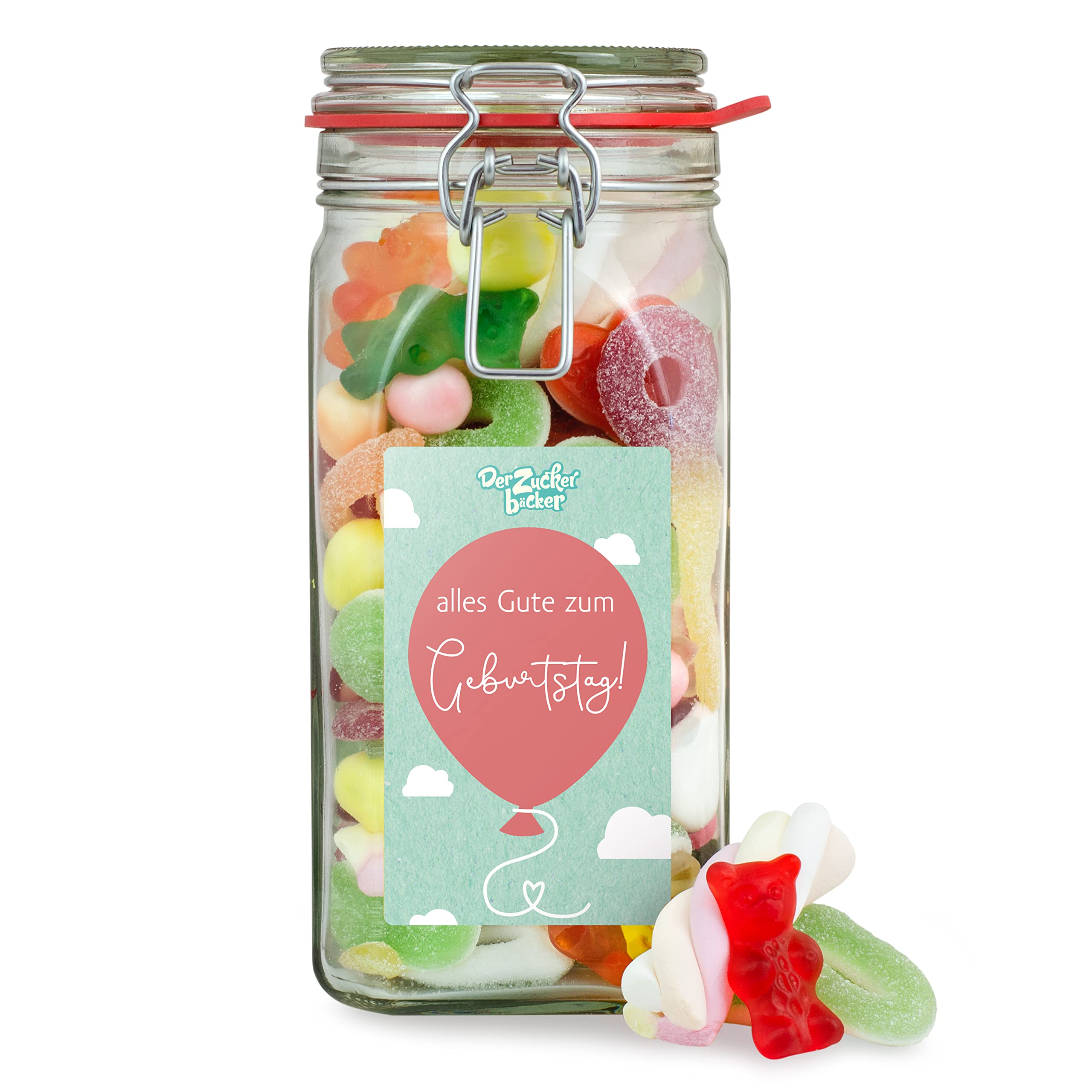 Alles Gute zum Geburtstag Süßigkeitenglas – hochwertiges Glas mit bunten Süßigkeiten, tolles Geschenk zum Geburtstag Küche, Haushalt & Wohnen