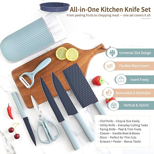 Miniatura 2 de Knife Set, 7-Piece Kitchen Knife Set with Sharp Chef and Meat Knives, Anti-Rust Utility Knives Set for Kitchen, Kitchen Knife Block Set（Blue）