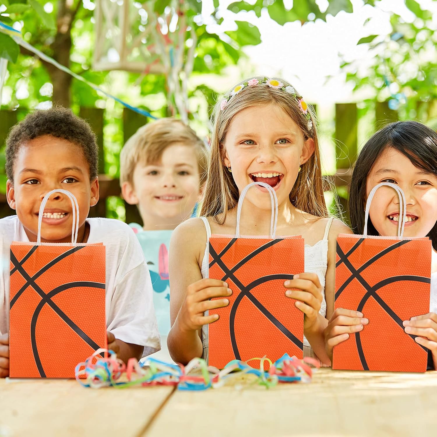 Teling 12 Pcs Basketball Party Gift Bags, Basketball Goodie Bags with Handles, Sports Theme Goody Treat Candy Pocket for Kids Adults Fans, Reusable Sport Birthday Party Supplies Team Gifts - Image 3