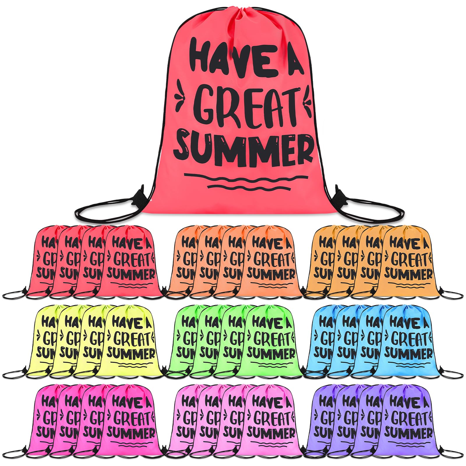 SilTriangle 36 Pcs End of School Year Drawstring Bags 13.4 x 16.5 Inches Colored Gift Goodie Bags Waterproof Backpack for Students from Teacher Summer