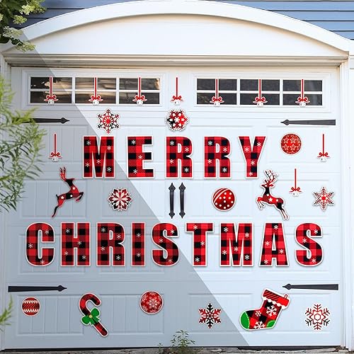 Miniatura 2 de Imanes de Navidad para puerta de garaje, 38 piezas, decoración magnética grande de Feliz Navidad, murales magnéticos reflectantes para automóvil,