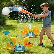 Water Sprinkler for Kids, 3-in-1 Crab Outdoor Toy with Toss Game, Batting Game & Splashing Fun, Attaches to Garden Hose, Summer Backyard Lawn Toy for Boys & Girls Ages 3-8