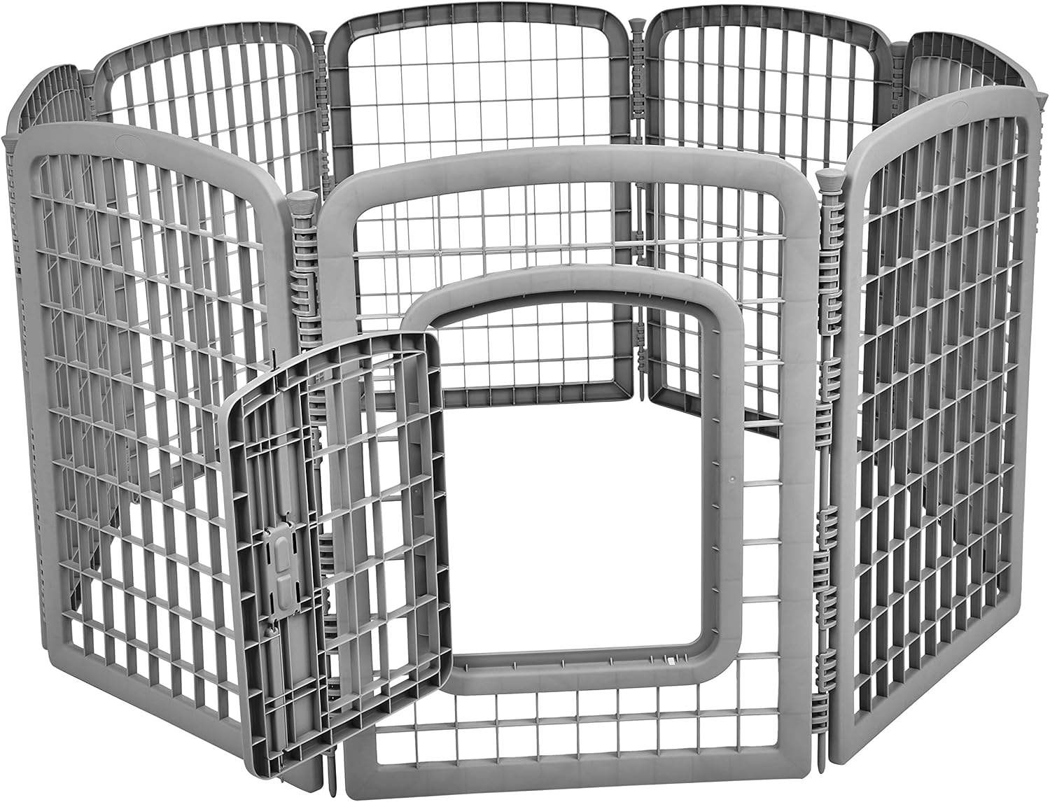  Basics 8-Panel Plastic Pet Pen Fence Enclosure With Gate - 64 x 64 x 34 Inches, Grey : Pet Supplies