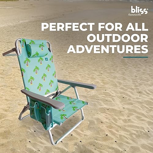 Vista 116 de Bliss Hammocks BBC-350-BF Silla de playa plegable, 5 posiciones reclinables, bolsa enfriadora desmontable, flor azul
