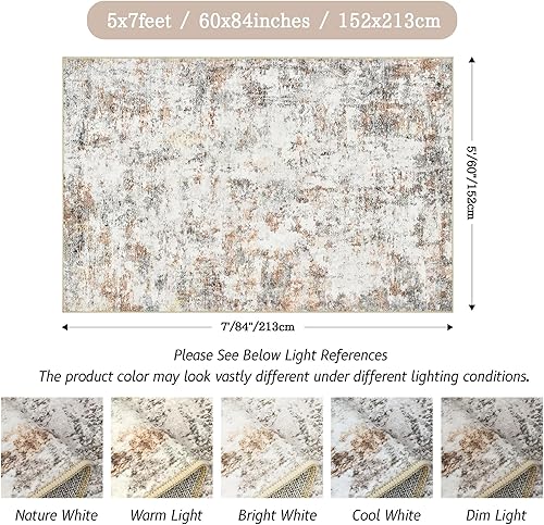 Miniatura 76 de Alfombras de área de 5 x 7 pies para sala de estar, antideslizante, lavable, resistente a las manchas, alfombra abstracta moderna de gran área