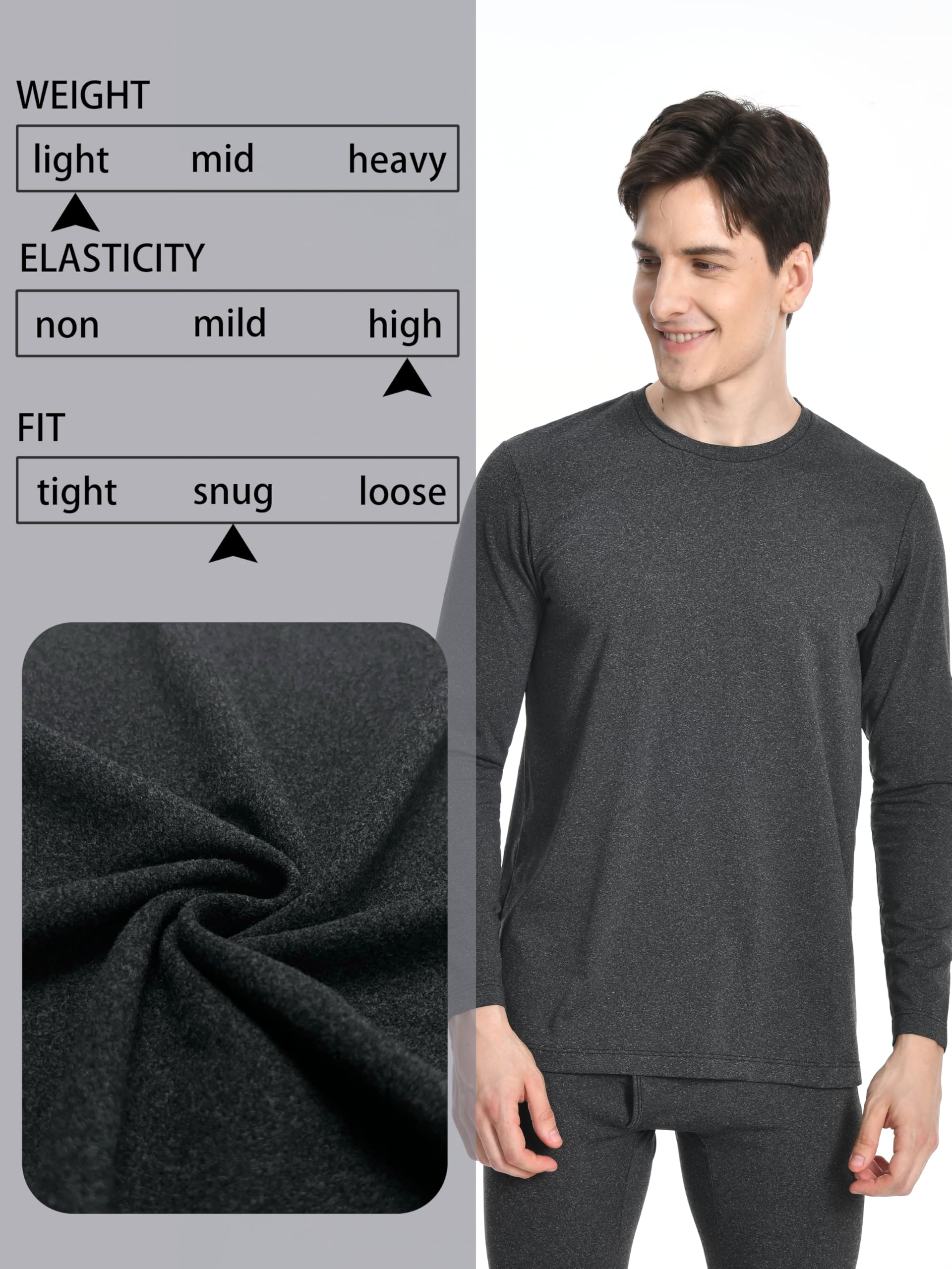 Nutria Maglia Termica Uomo Manica Lunga Pacco da 2, Maglie Termiche con Interno in Pile Girocollo, Biancheria Intima Termica Camicie Foderate in Pile per l'inverno Leggera Sci Corsa Ciclismo U07A