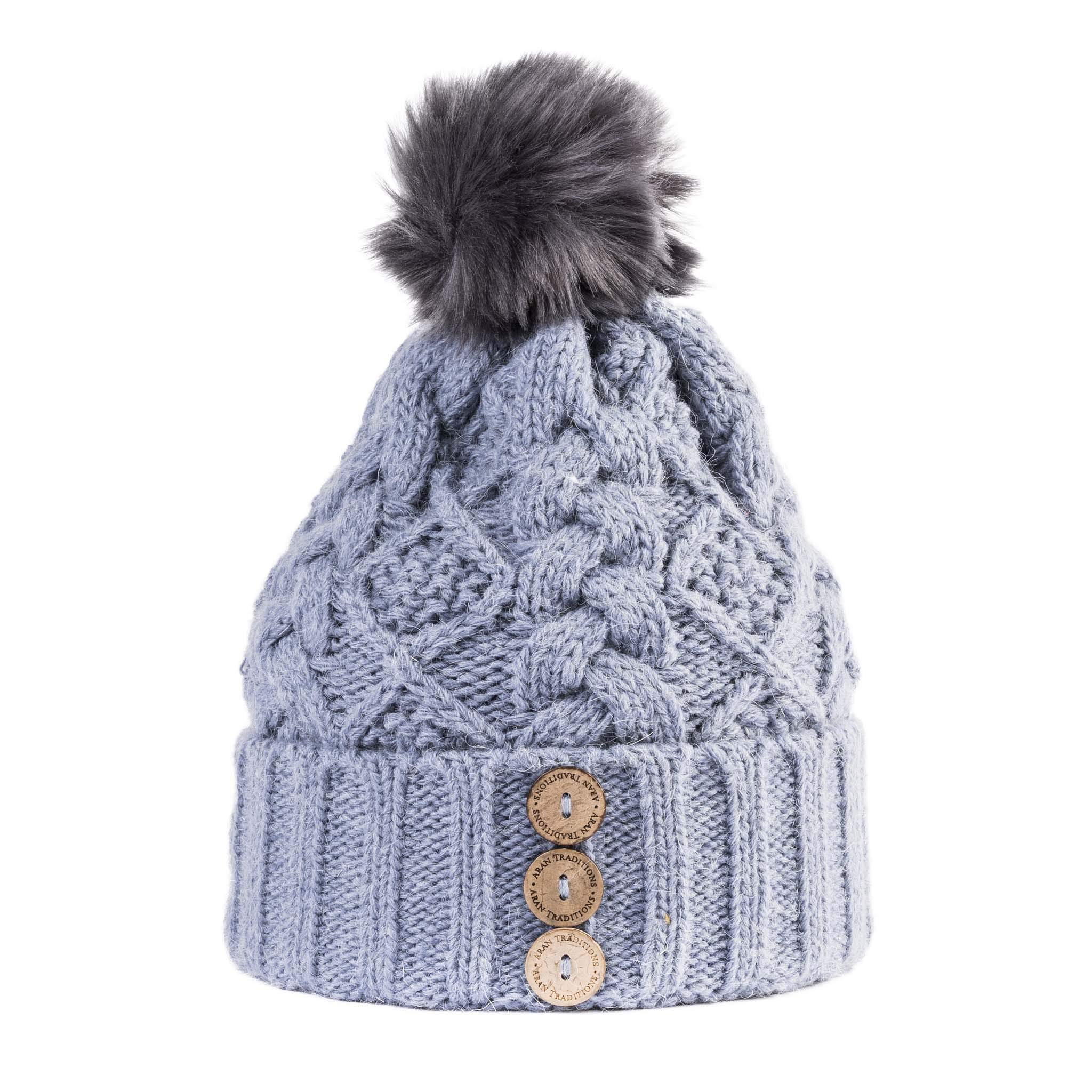 Aran Traditions Diamond Cable Button Hat (Slate/Grey)