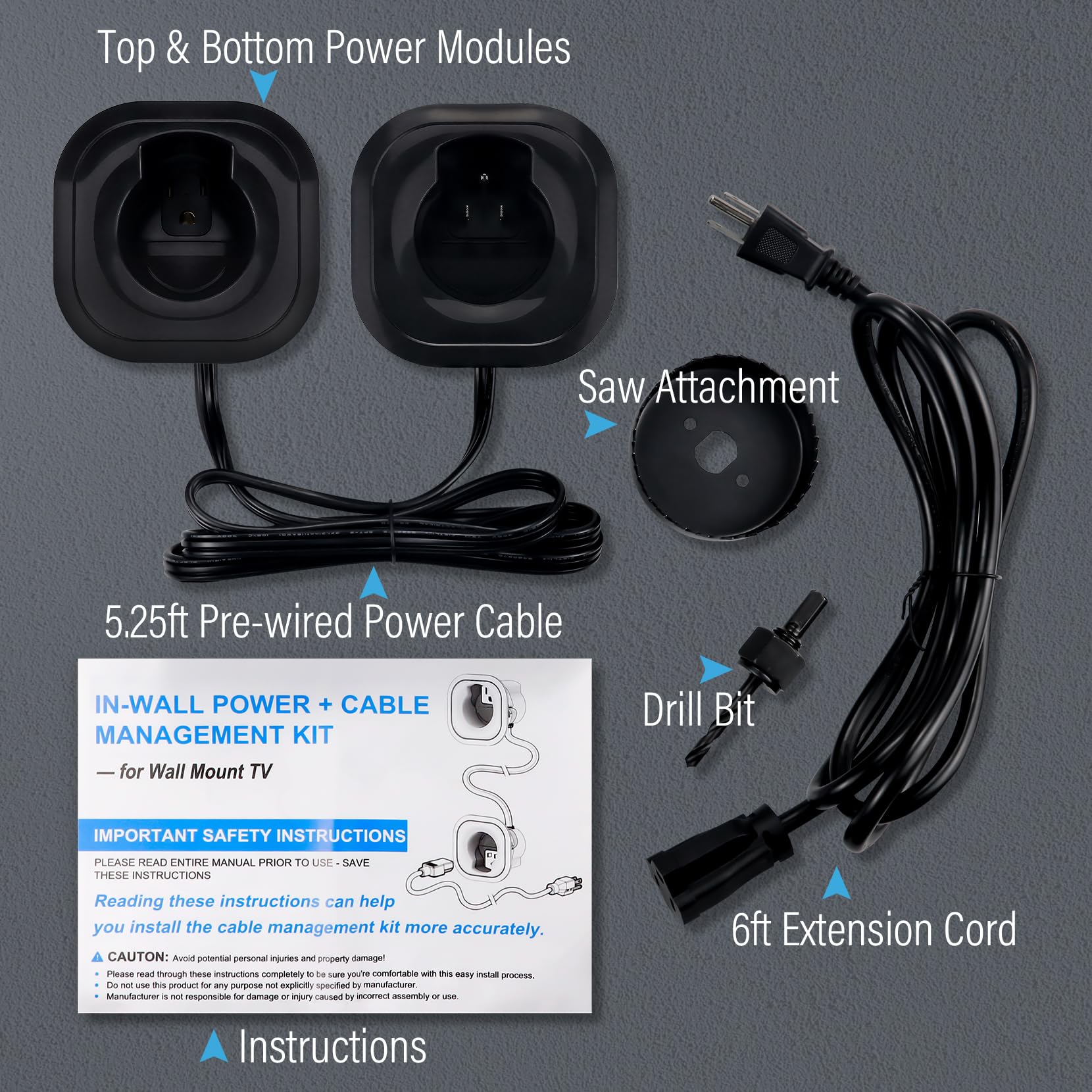 Kit per la gestione dei cavi da parete e soffitto per TV (nero)