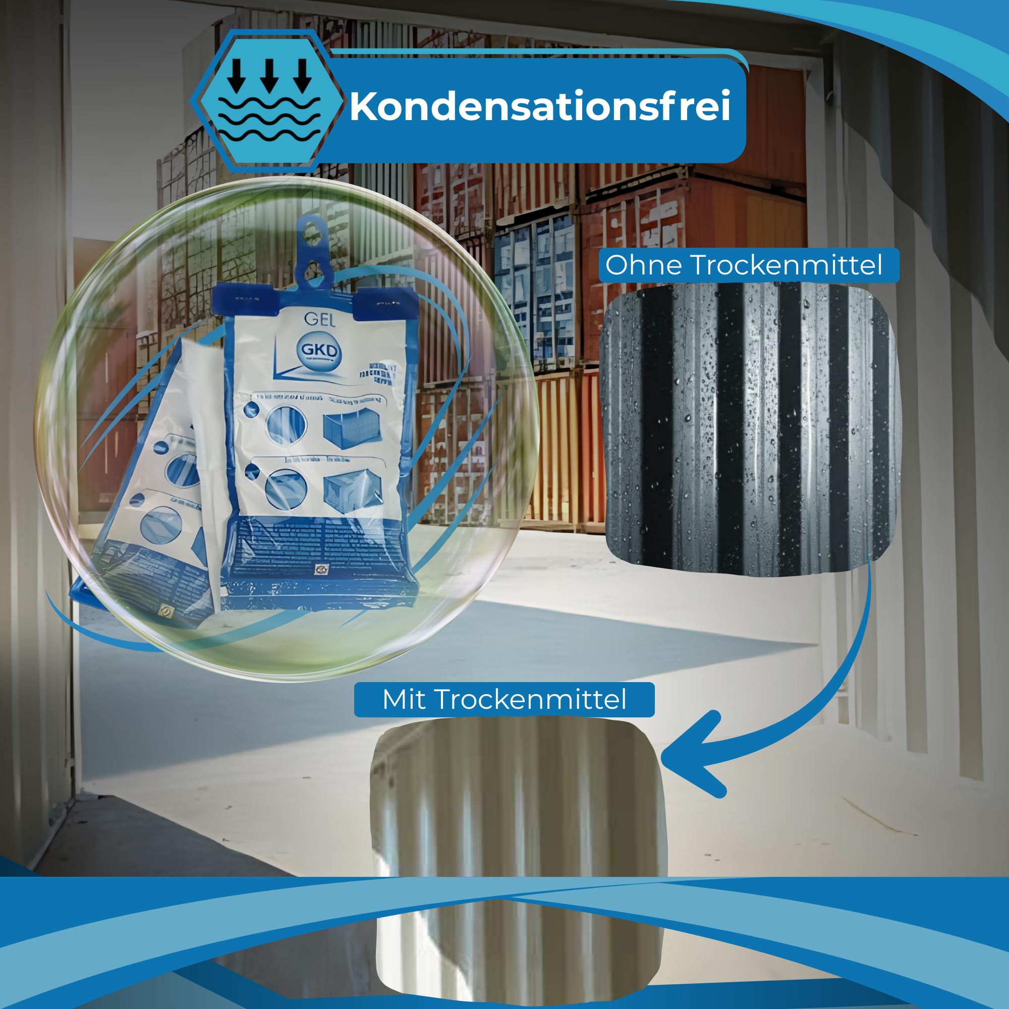 GK Hook 625 Gramm. Container Trockenmittel für Seetransport. Trockenbeutel mit Trocknungsgranulat. Wasserabsorber mit Trockensalz. Trockenmittel Transport