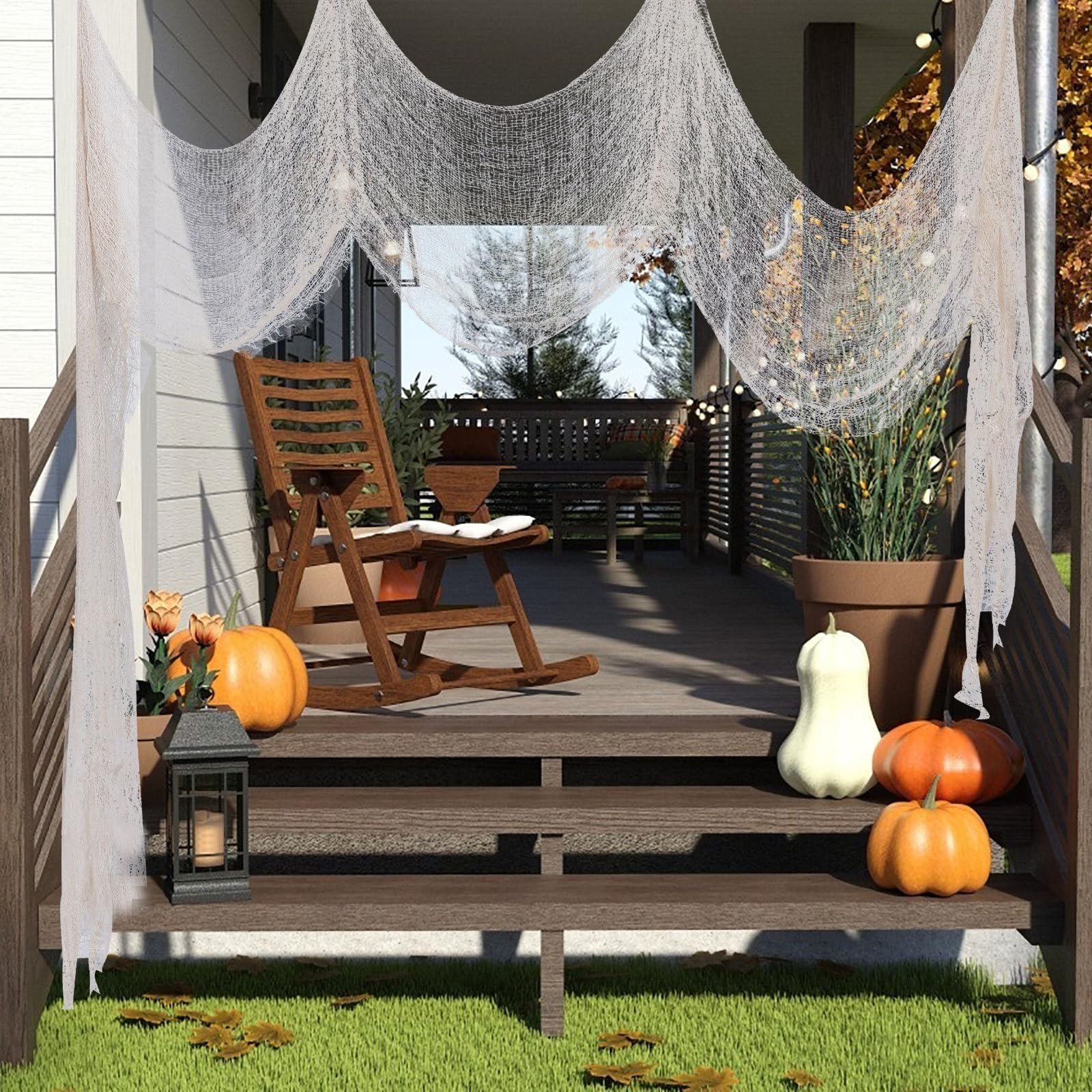 Abaodam 5 Pezzi Decorazione Halloween in Rete di Cotone Beige Facile da Appendere per Foto e Bar Design Misterioso e Atmosfera Inquietante