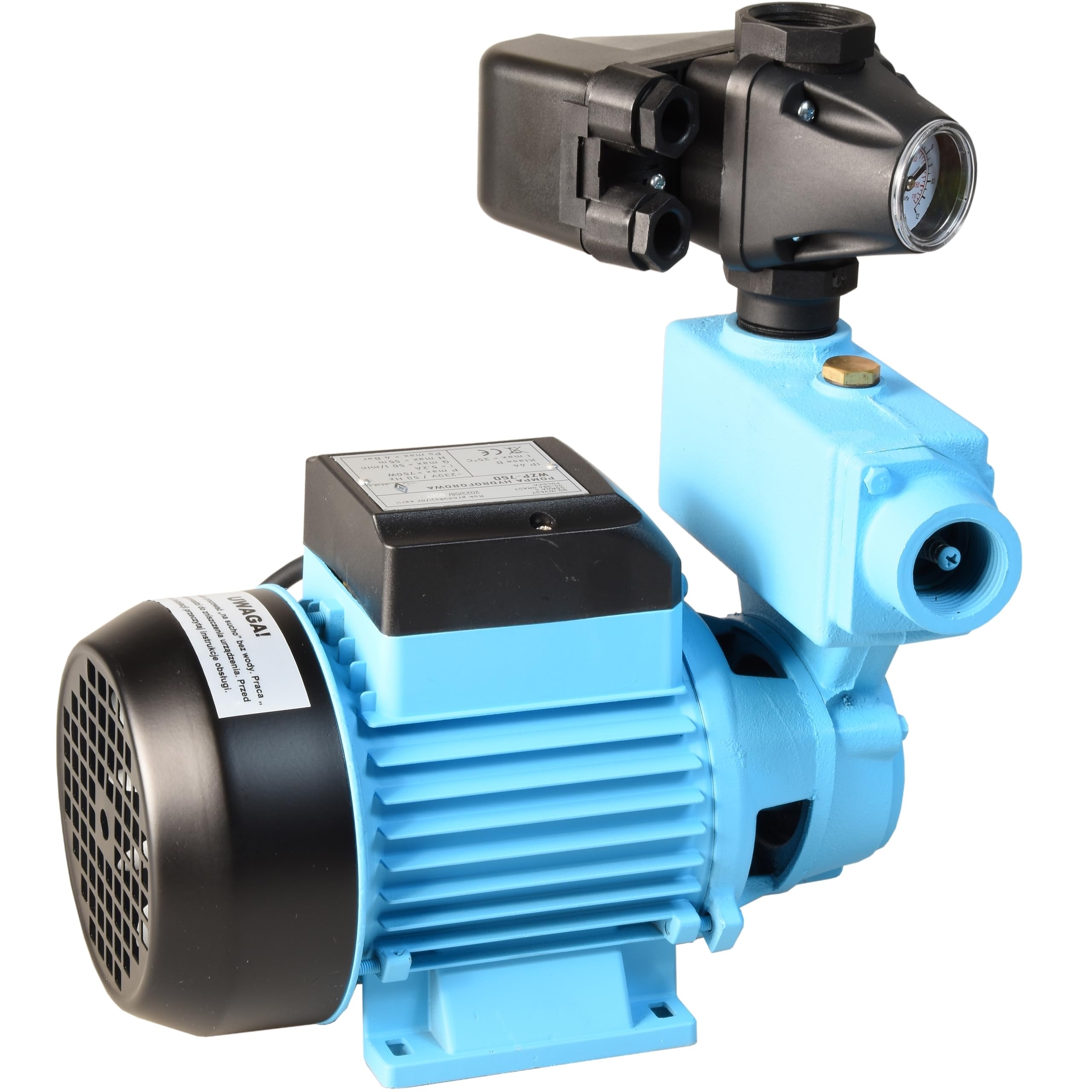 Wasserpumpe WZP 750 mit Moderne Druckschalter zum Tank - Gartenpumpe (750W 3000l/h Förderhöhe 55m) - Gußeisen - Pumpensteuerung Druckwächter - Hauswasserwerk - für Brauchwasserversorgung Bewässerung