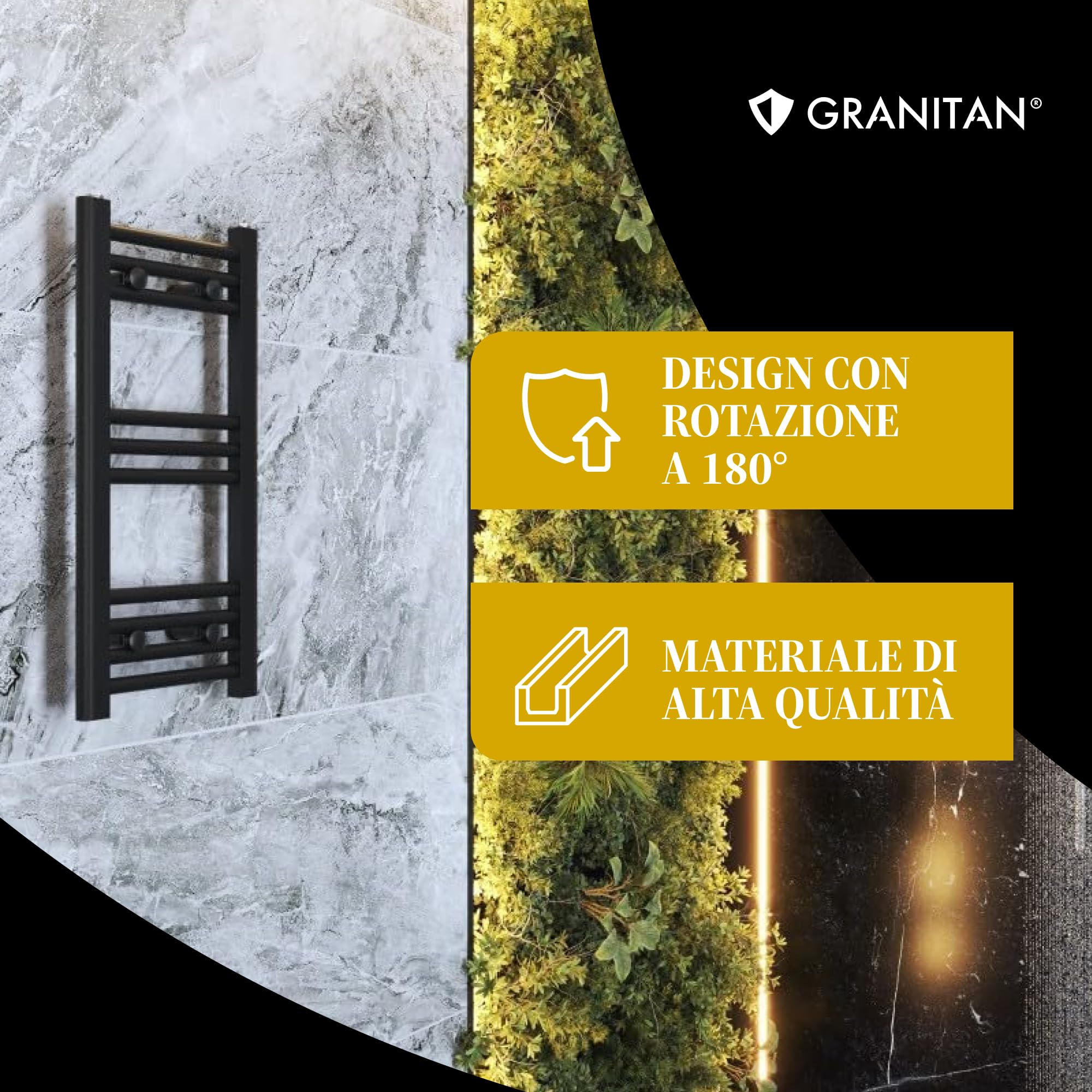 Granitan Termoarredo Bagno 40x100 cm - 328W - Termo Arredo da Bagno - Termoarredo Idraulico - Termosifone da Parete - Bianco
