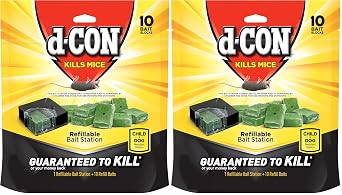 D-Con Refillable Corner Fit Mouse Poison Bait Station Refills, 10 Count Pack of 2
