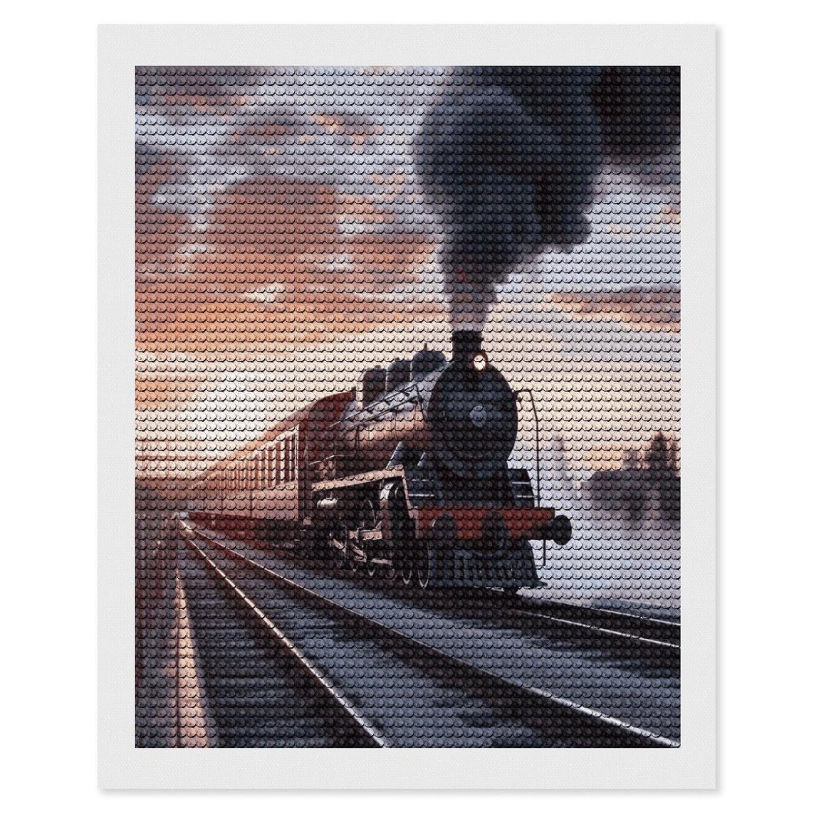LDGSUPH Steam Train Depart Sunset Diamond Painting Kits for Adults Paint with Diamond Pictures Art DIY Full Drill Diamond Dots Painting Personalized Diamond Photo for Home Wall Decor Gift 16"x20"