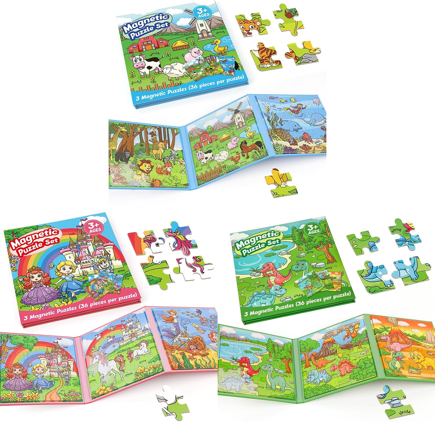 Kasfalci 3 Magnetic Puzzles for Toddlers 3-5,36 Pieces Travel Puzzles Games for Kids,Airplane Car Road Trip Activities,Activity Books, Magnet Toys for 3 4 5 6 Year Old Boys Girls Birthday