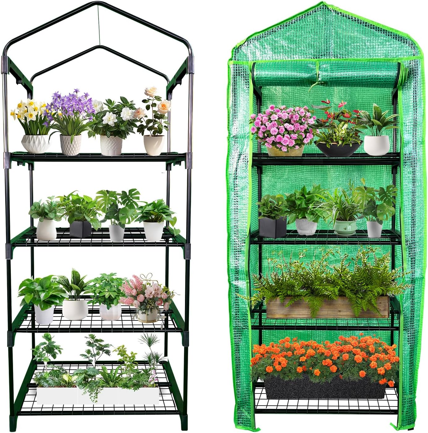 4 Tier Mini Indoor Outdoor Greenhouse,27"x19"x62" Greenhouses with PE Cover and Roll-Up Zipper Door,Plastic Green House for Inside Grow Tent&Garden greenhouses for Outdoors