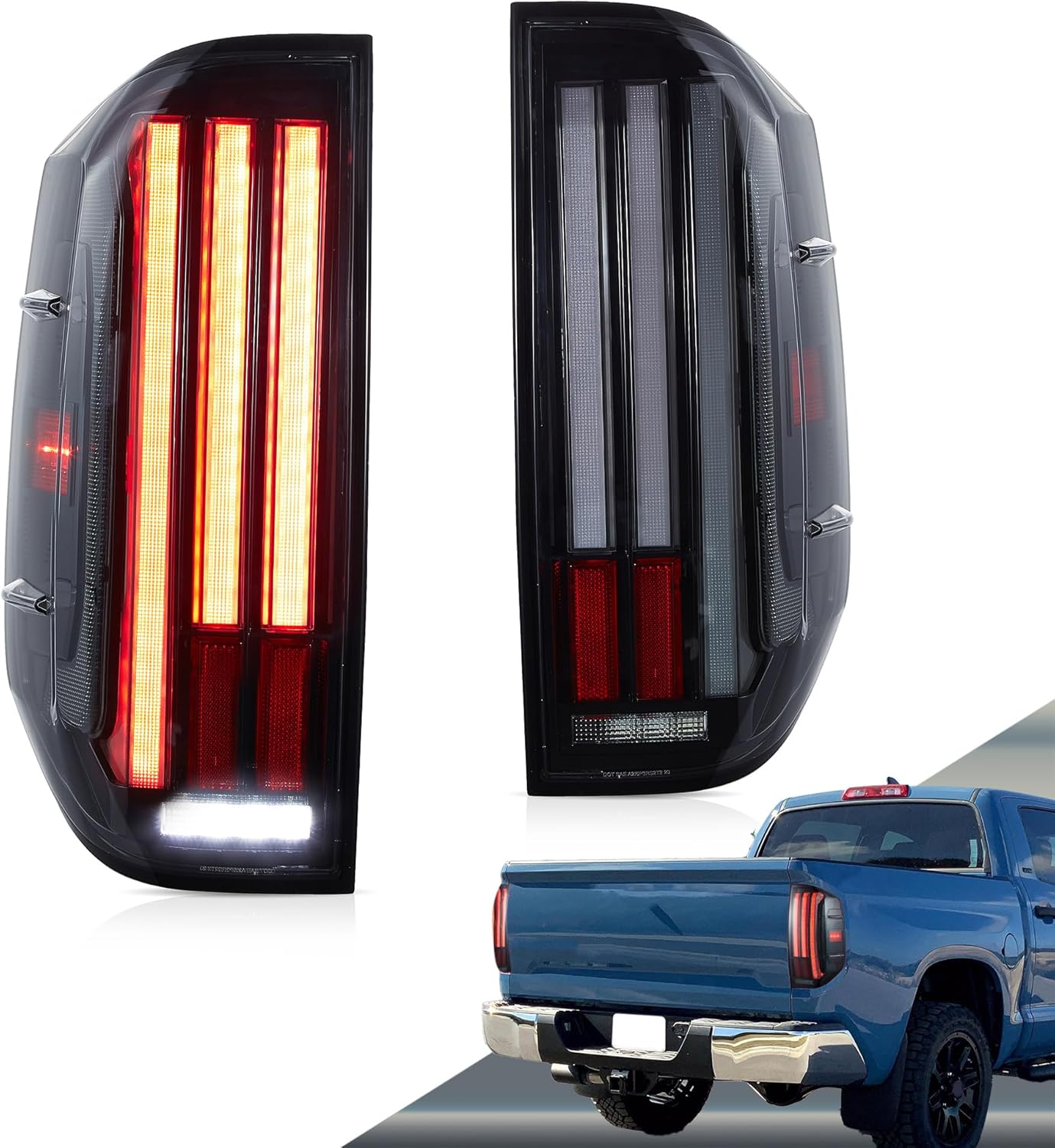 VLAND Tail Lights Compatible with Toyota Tundra 2014-2021 w/Red Turn Signal Rearlamp Assembly Driver& Passenger Sides Clear Lens