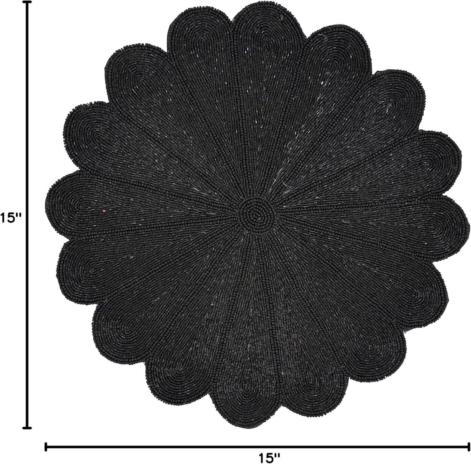 SARO LIFESTYLE Flower Design Beaded Placemats (Set of 4), Black, 15" (201.BK15R)