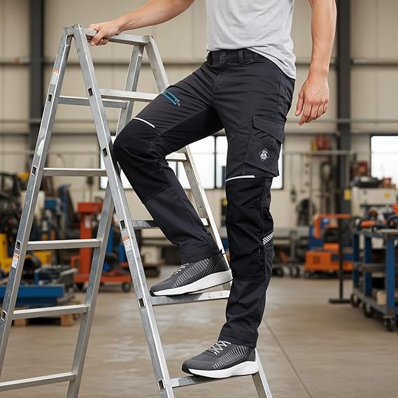 Revolt 4Stretch Herenbroek - Werkbroek voor heren, elastische rekbare herenbroek met multifunctionele zakken, marine/Rood, 56