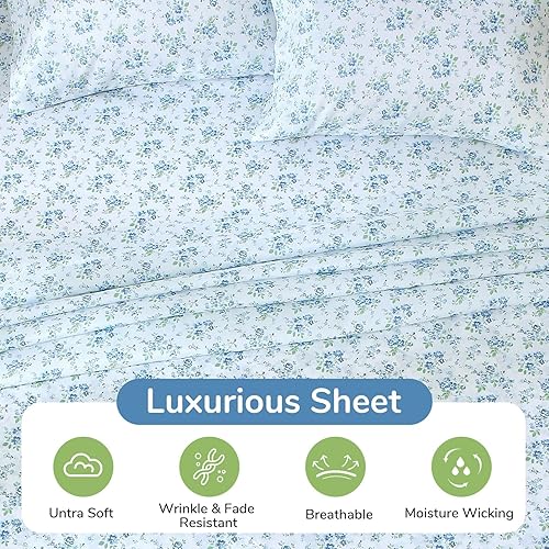 Miniatura 3 de MUXHOMO - Juego de sábanas tamaño King de 4 piezas, juego de sábanas suaves y transpirables para dormitorio con bolsillo profundo de hasta 16