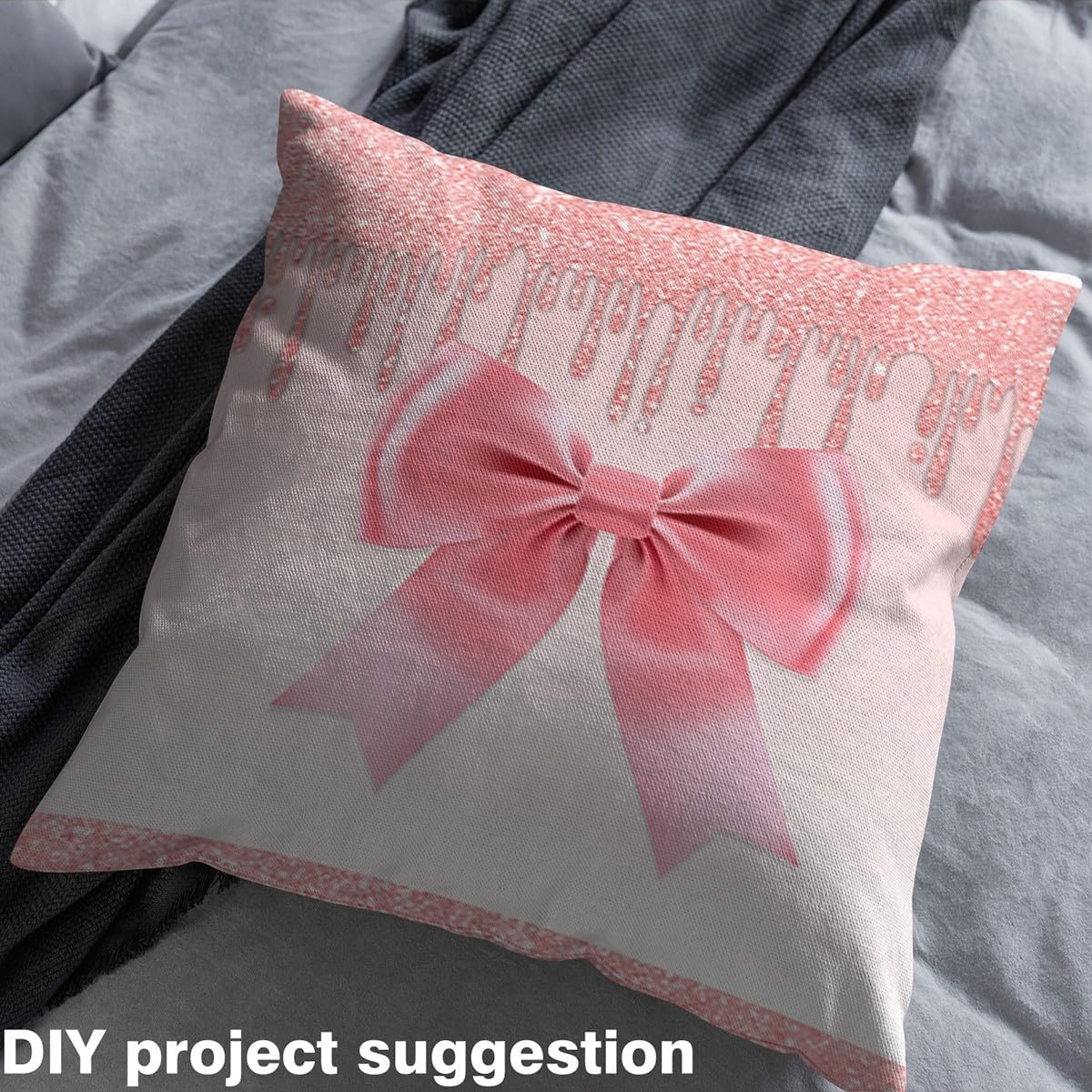 Erosebridal 3D Ribbon Bow Fabric by The Yard,Kawaii Princess Style Bowknot Upholstery Fabric for Chairs Sofa,Pink Graffiti Waterproof Outdoor Decor,Rose Pink,3 Yards