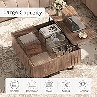 Vista 3 de Mesa auxiliar cuadrada con tapa elevable para sala estar u oficina en casa, con almacenamiento, compartimento oculto, estilo moderno mediados