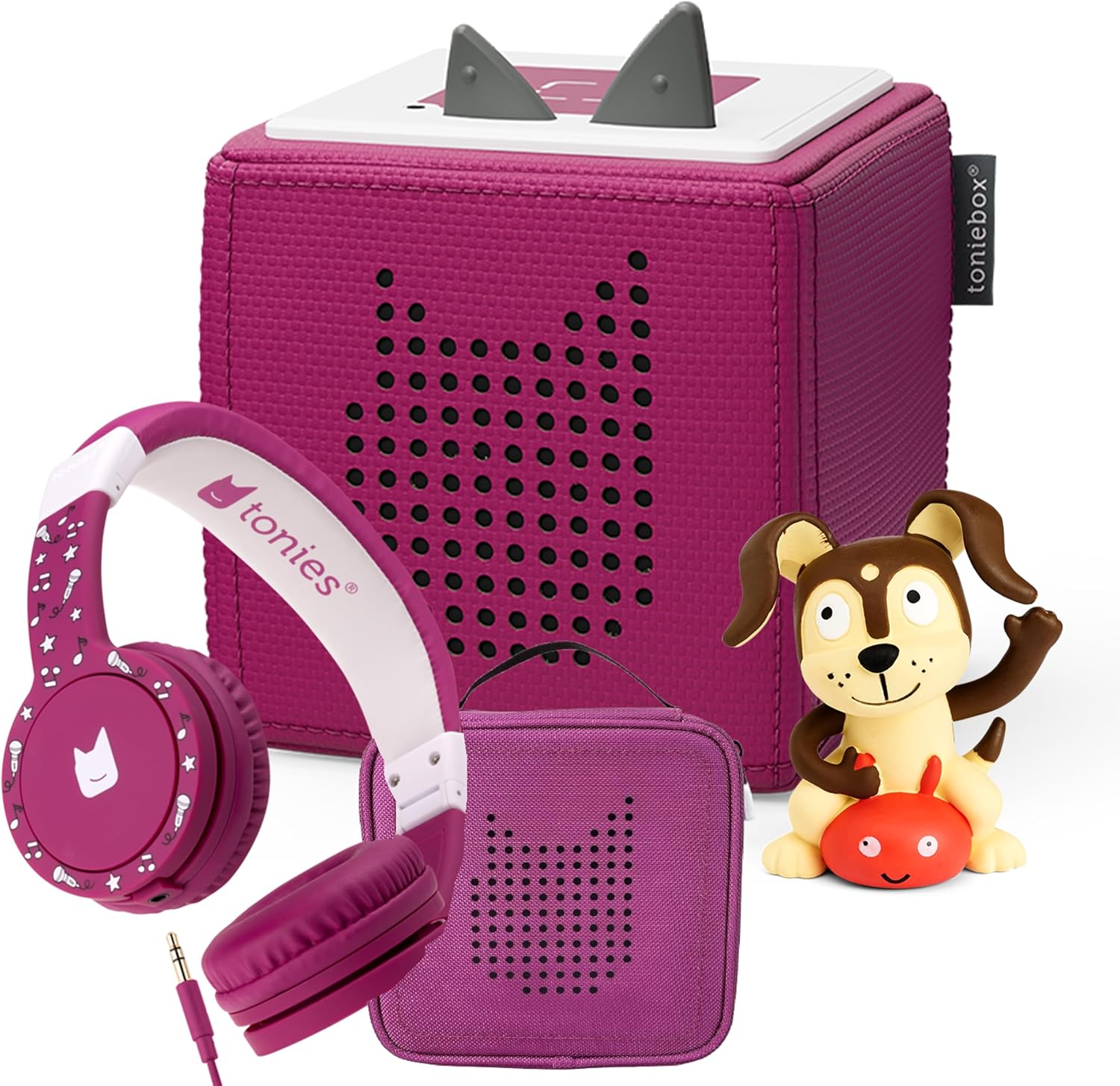 Toniebox 1 Audio Player Bundle with Playtime Puppy, Headphones, and Carrying Case - Purple