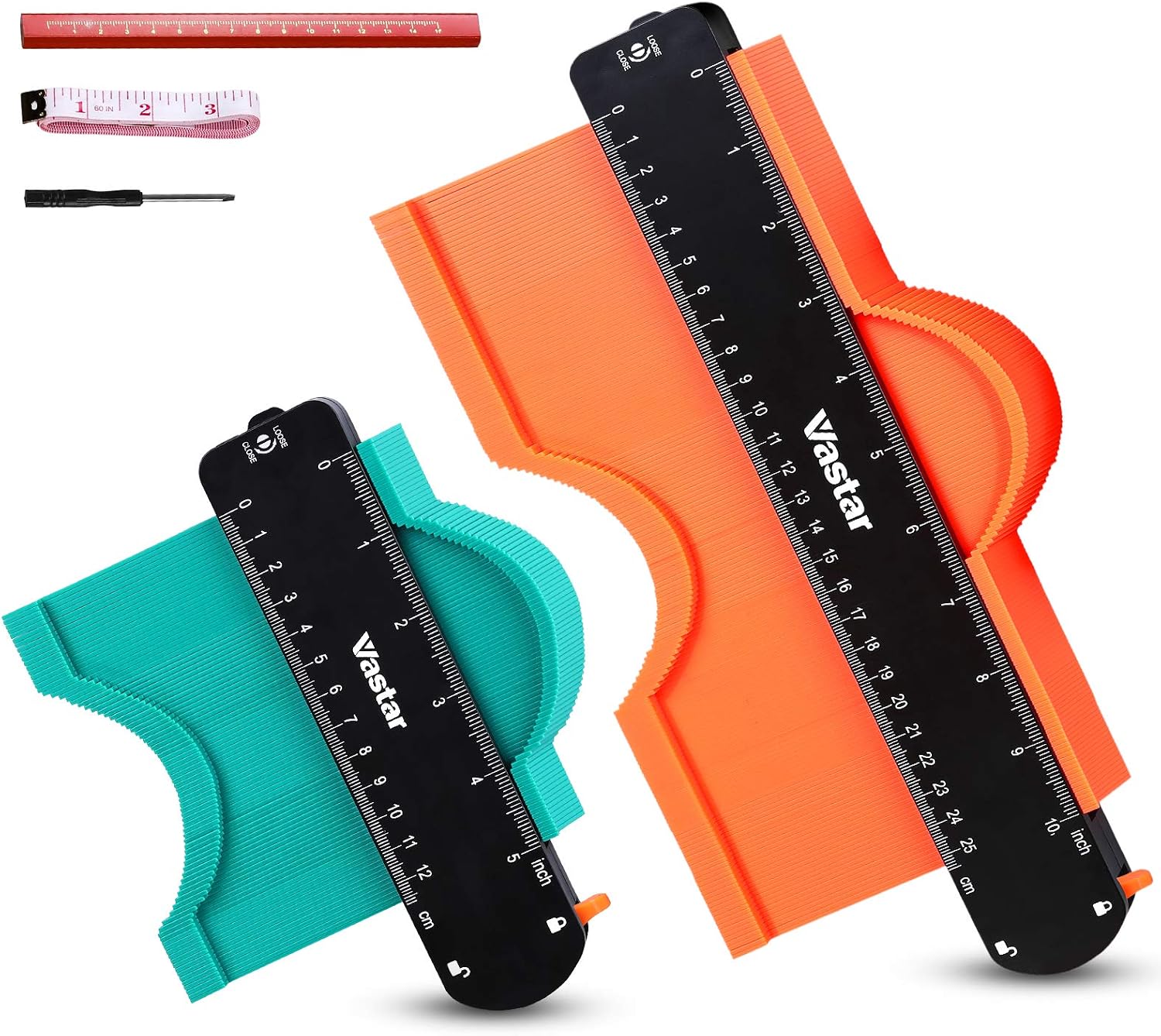 Contour Gauge with Lock, Vastar 2 Pack Widen Shape Contour Duplicator Profile Tool 5” and 10”, Outline Gauge for Corners, Woodworking Templates, Tiles and Laminate