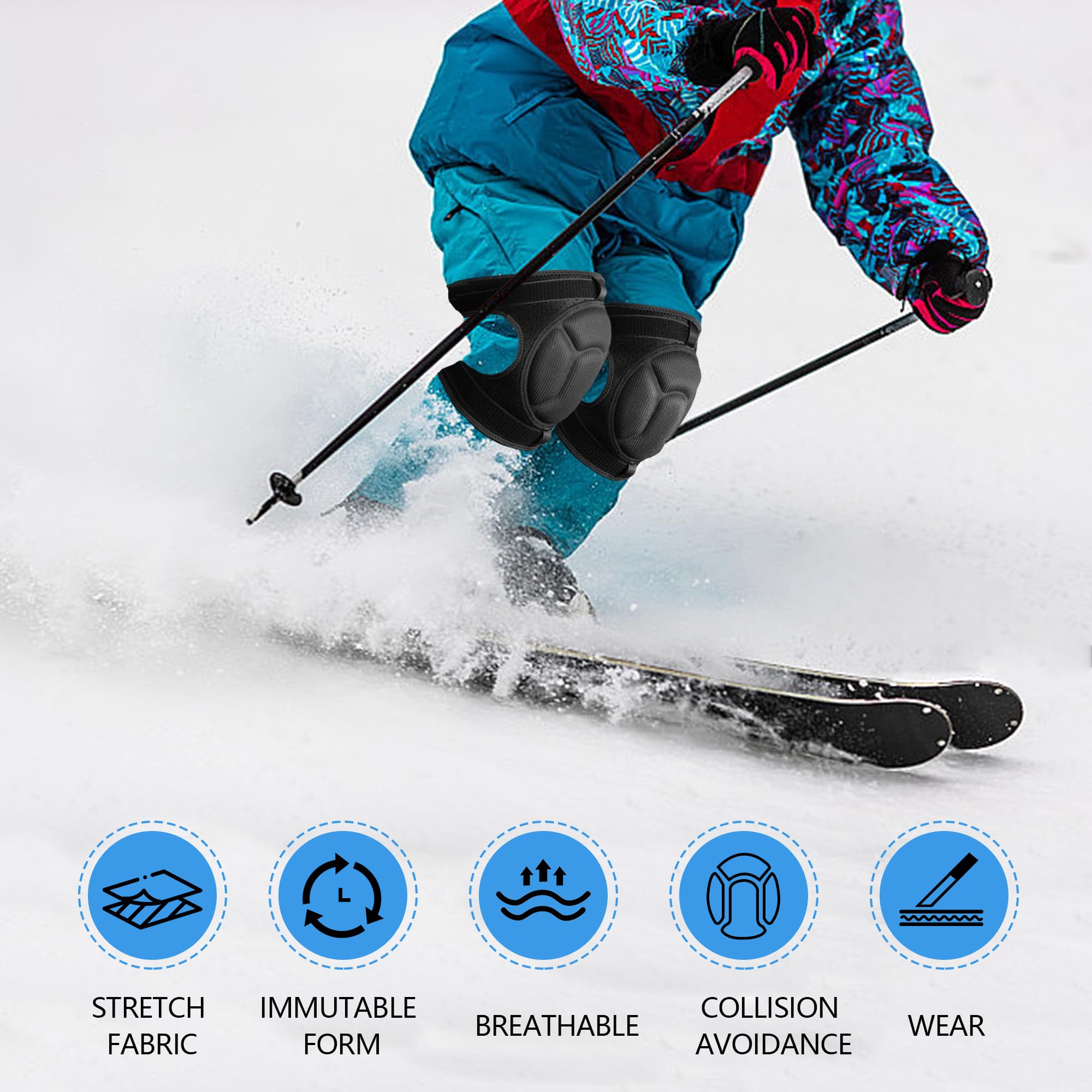 Confezione da 2 ginocchiere protettive per sci, gomitiere, per snowboard e snowboard, per bambini e adulti, antiscivolo, per pattinaggio, sci, snowboard, sport all'aria aperta