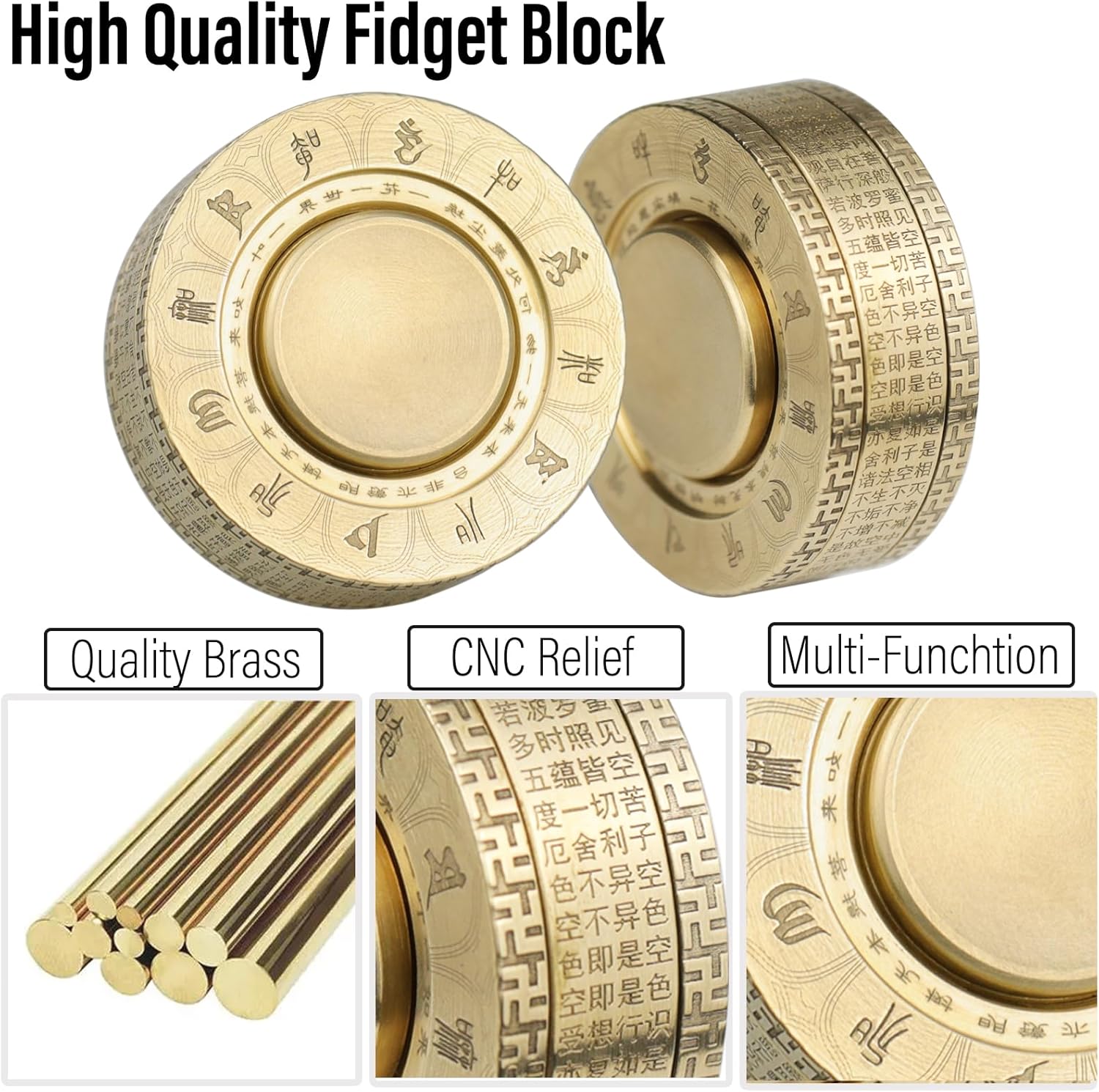FREELOVE Metal Magnetic Paragraph Slider Fidget Spinner Toys for Adults, Mini Small Magnet Fidget Ring, Heavy Brass Haptic Block, Premium Silent Bearing (Buddha)