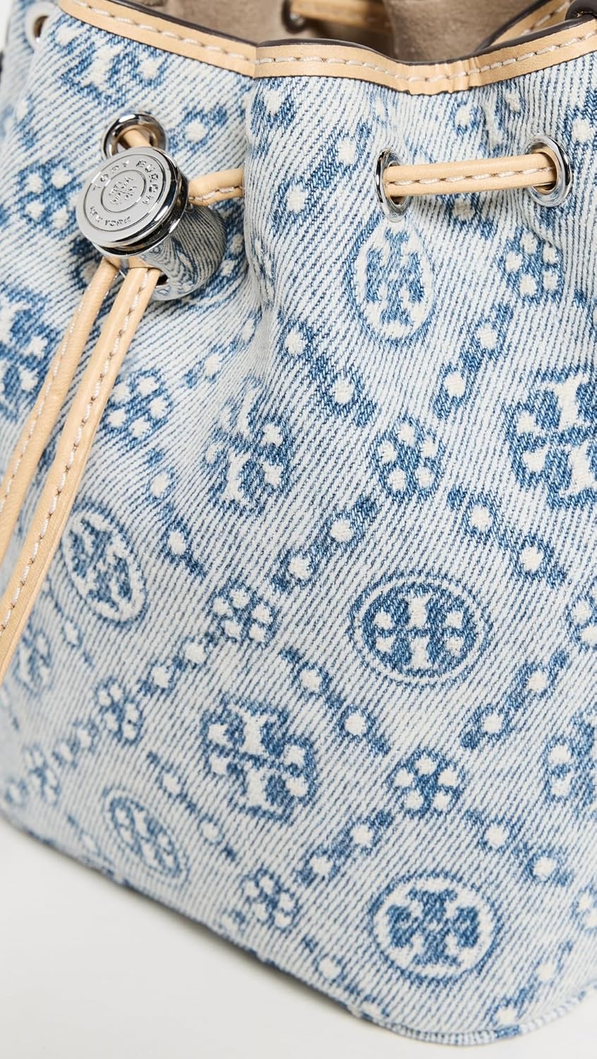 Tory Burch Women's T Monogram Denim Mini Bucket Bag - Image 4