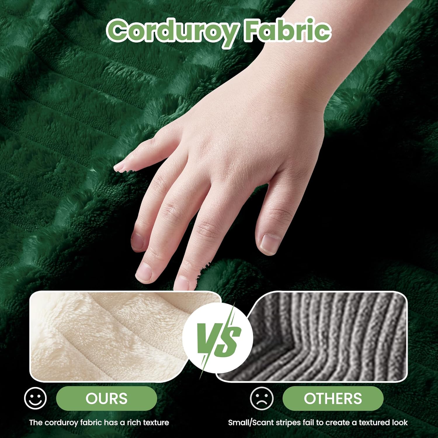 Modern Modular Sectional Sofa, Modern Slipcovered 3-Seat Sofa Couches, Comfy Cloud Sofa, Corduroy Deep Seat Sofa with Toss Pillows and Detachable Cover, for Living Room (Green, 120inch+2 Ottoman)