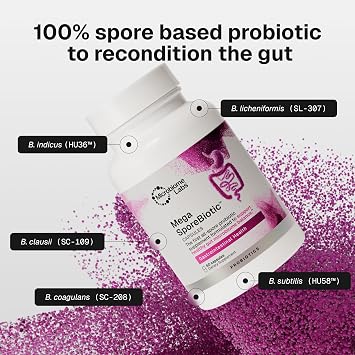 Microbiome Labs MegaSporeBioticTM Probiotics for Women & Men - Spore-Based Probiotic for Gut Health & Digestive Support - Shelf-Stable, Travel-Friendly, Mens & Womens Probiotics (60 Capsules)