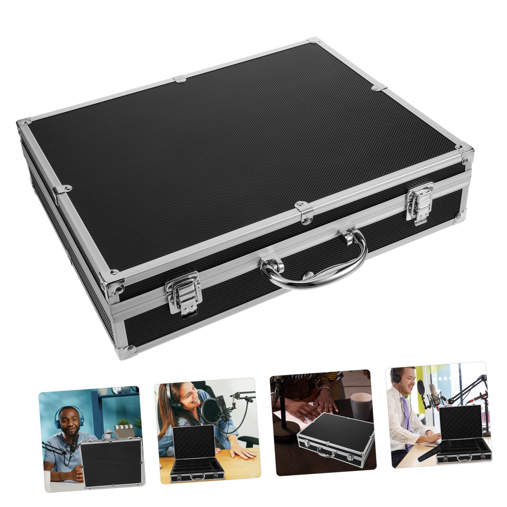 Custodia Rigida Protezione Antiurto in Lega di Alluminio e Schiuma con Maniglia per Microfono Portatile Organizer per 4 Microfoni Cordless per Viaggi