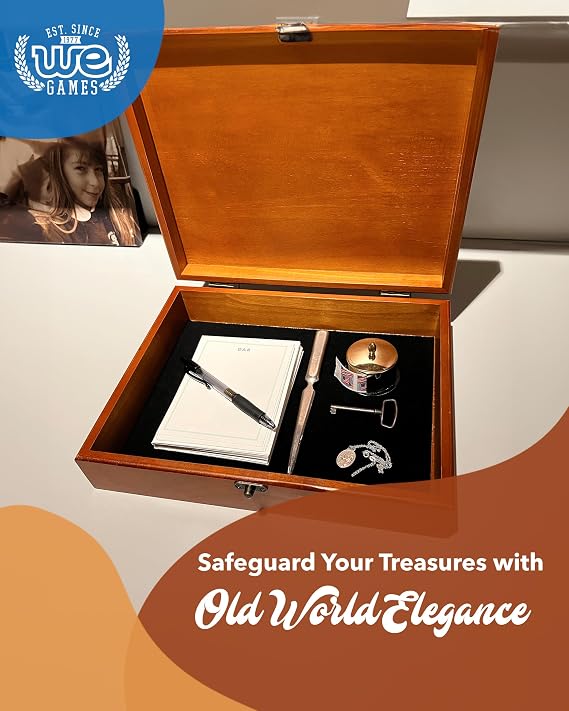 WE Games Old World Wooden Box with Brass Latch Vintage-Style Wooden Keepsake Box for Jewelry & Trinket Storage, Light Cherrywood Finish