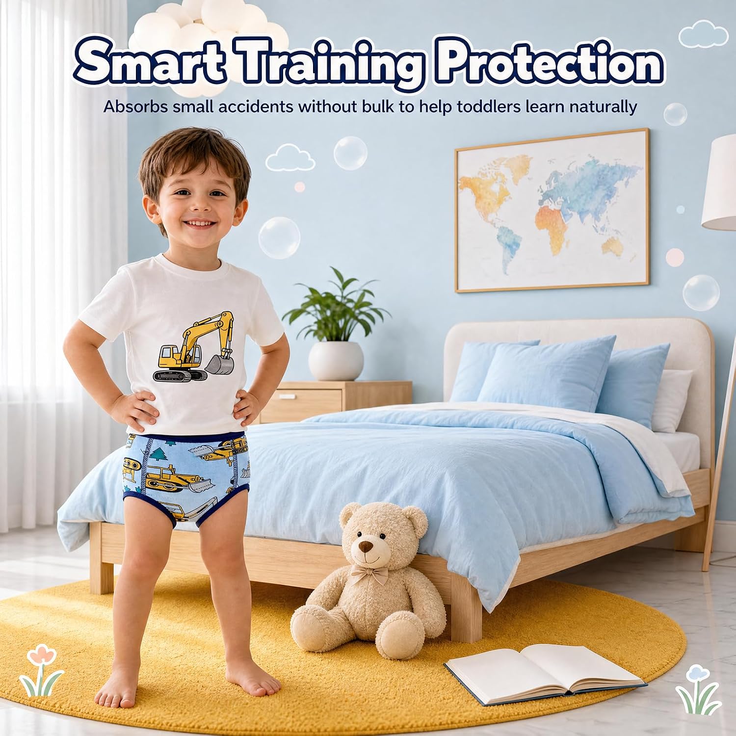 Potty Training Underwear Cotton Absorbent 4 Pack Reusable Toddler Pants for Boys and Girls 2T-9T