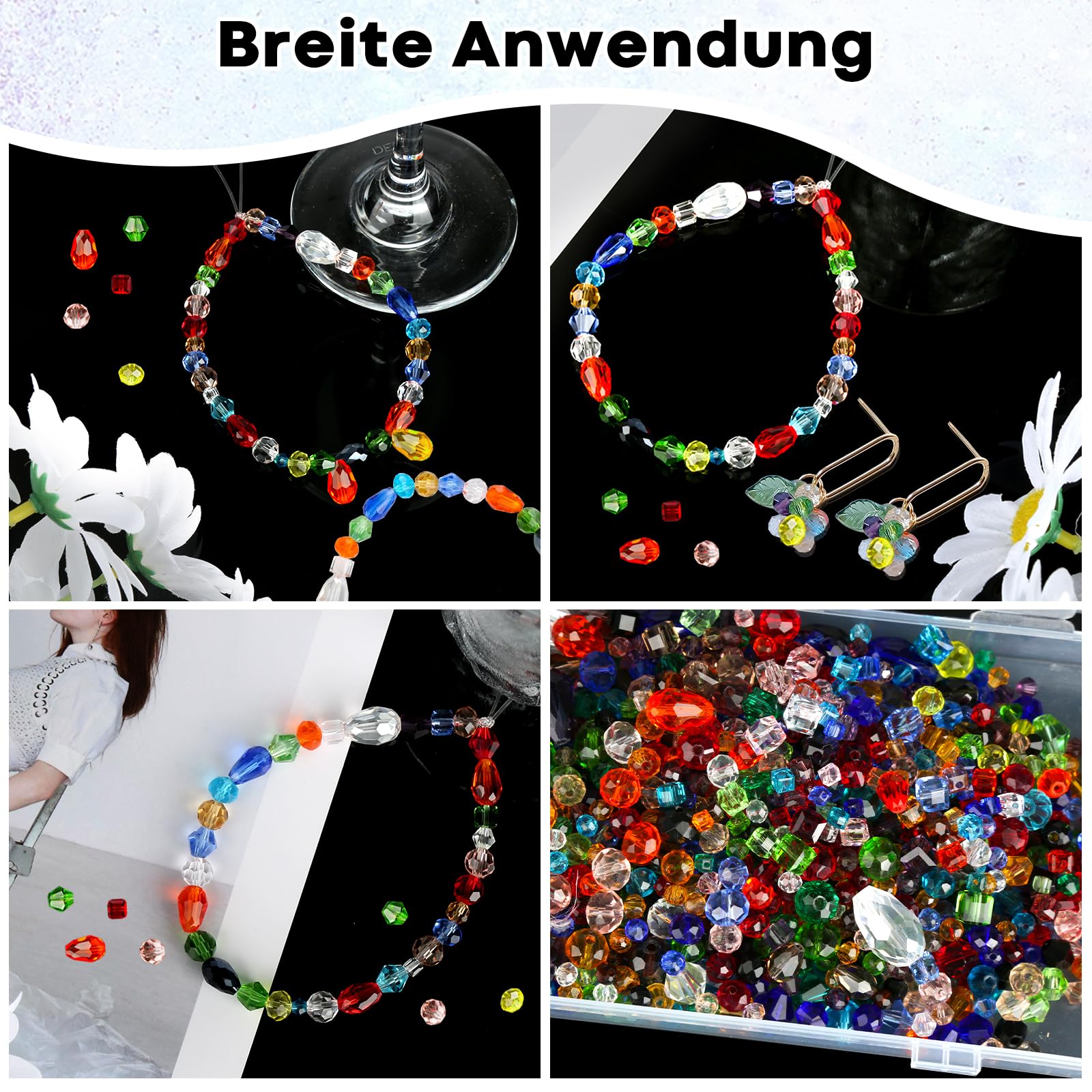 1000 Stück Bunte Glasperlen Zum Auffädeln – DIY Schmuck Basteln Mit Glitzerperlen In 3 Größen