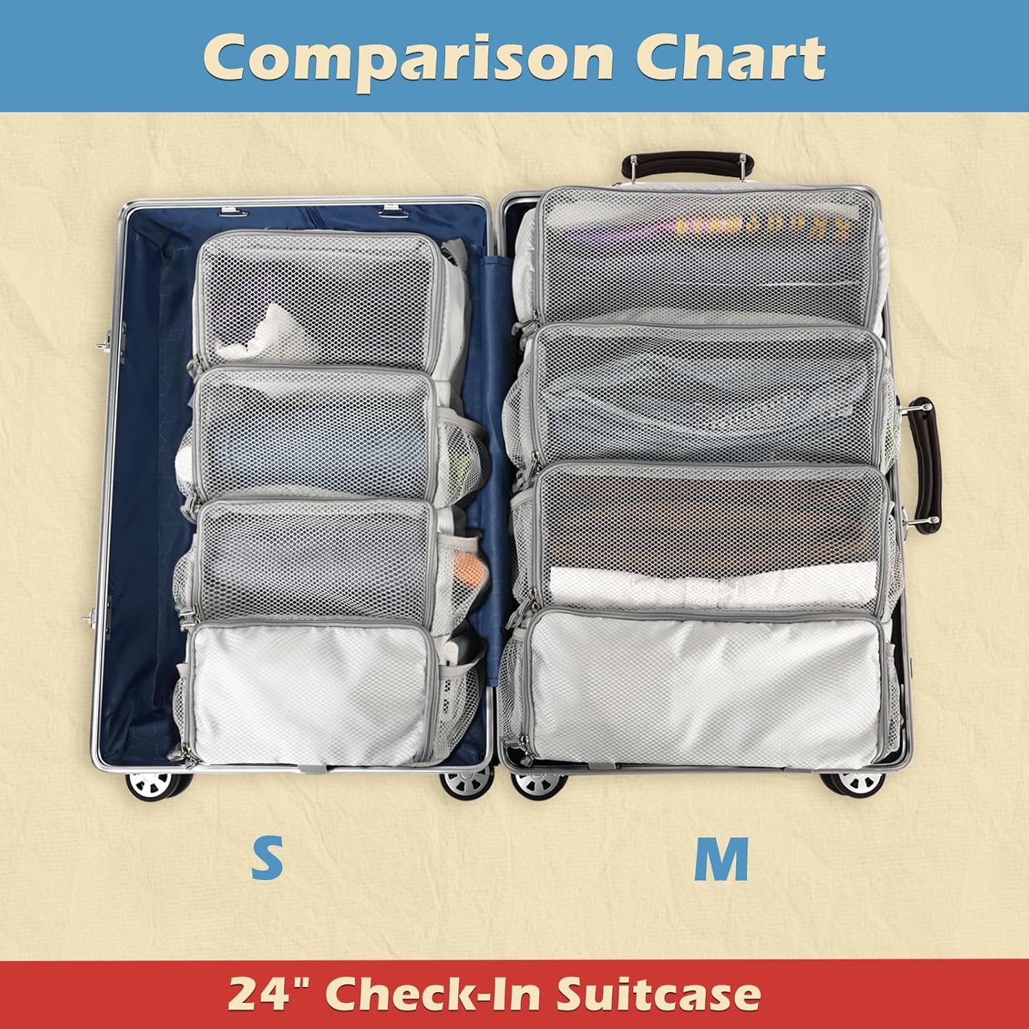 Surblue Travel Hanging Packing Cubes with 2 Hooks Hanging Shelves for Luggage Organizers Portable Compression 4 Shelf Closet Carry-on Suitcases Organizers, Medium, Lightgrey