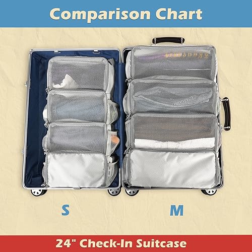 Vista 5 de Surblue Cubos de equipaje colgantes de viaje con 2 ganchos, estantes colgantes para organizadores de equipaje, compresión portátil de 4 estantes