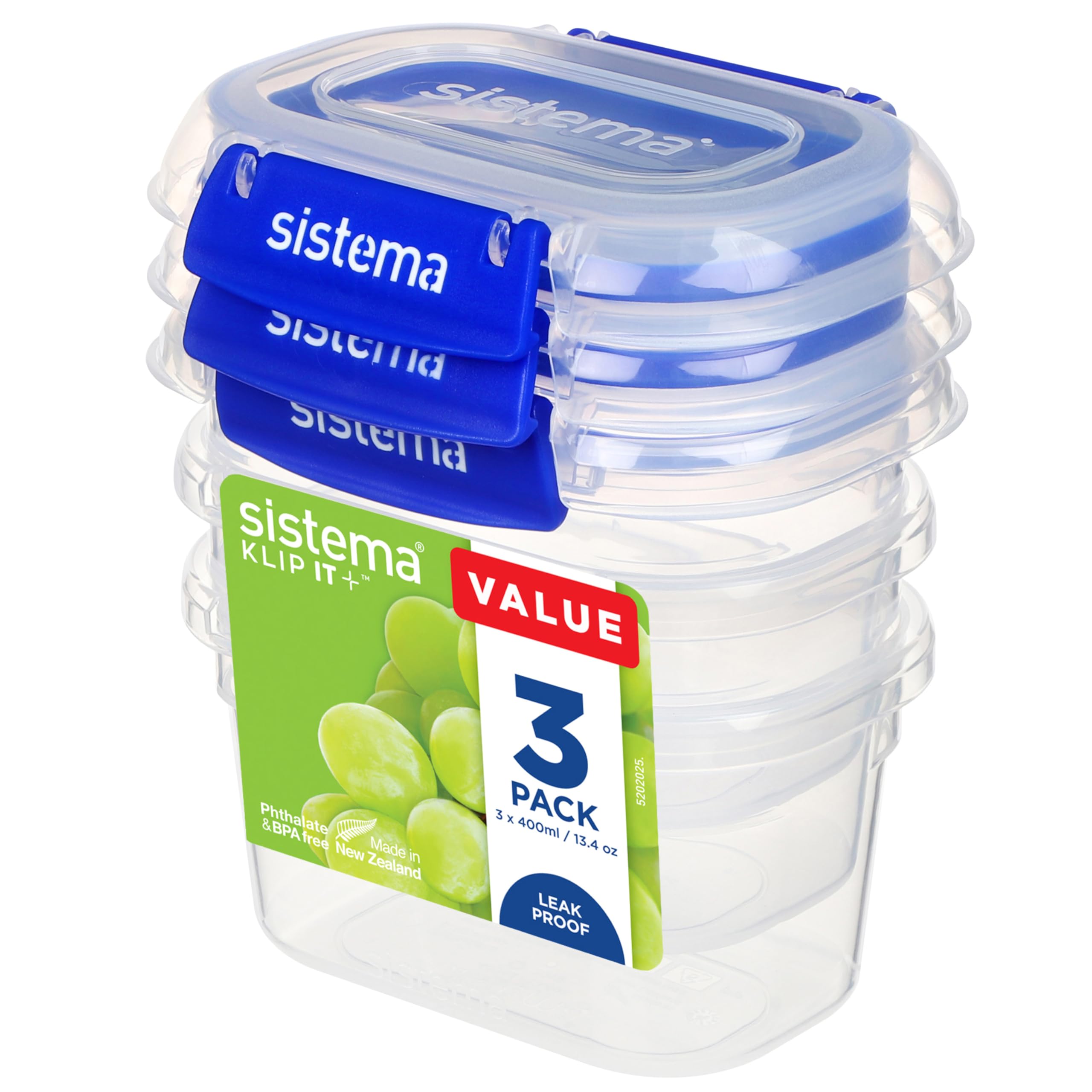 Sistema KLIP IT PLUS Food Storage Containers | 400 ml | 3 Piece Airtight Containers Set | Leak-Proof Seal | Easy Locking Clips | BPA-Free