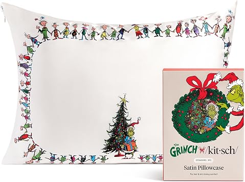 The Grinch x Kitsch Satin Pillowcase W/Zipper - Size 19x26, Who-Ville