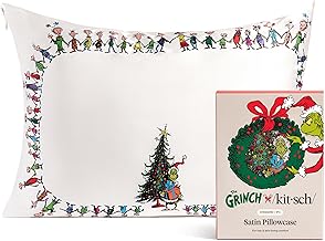 The Grinch x Kitsch Satin Pillowcase with Zipper for Hair & Skin - Softer Than Silk Pillow Cases, Smooth Cooling Pillow Cover, Wrinkle-Free, Machine Washable, Queen/Standard (19x26) - Who-Ville