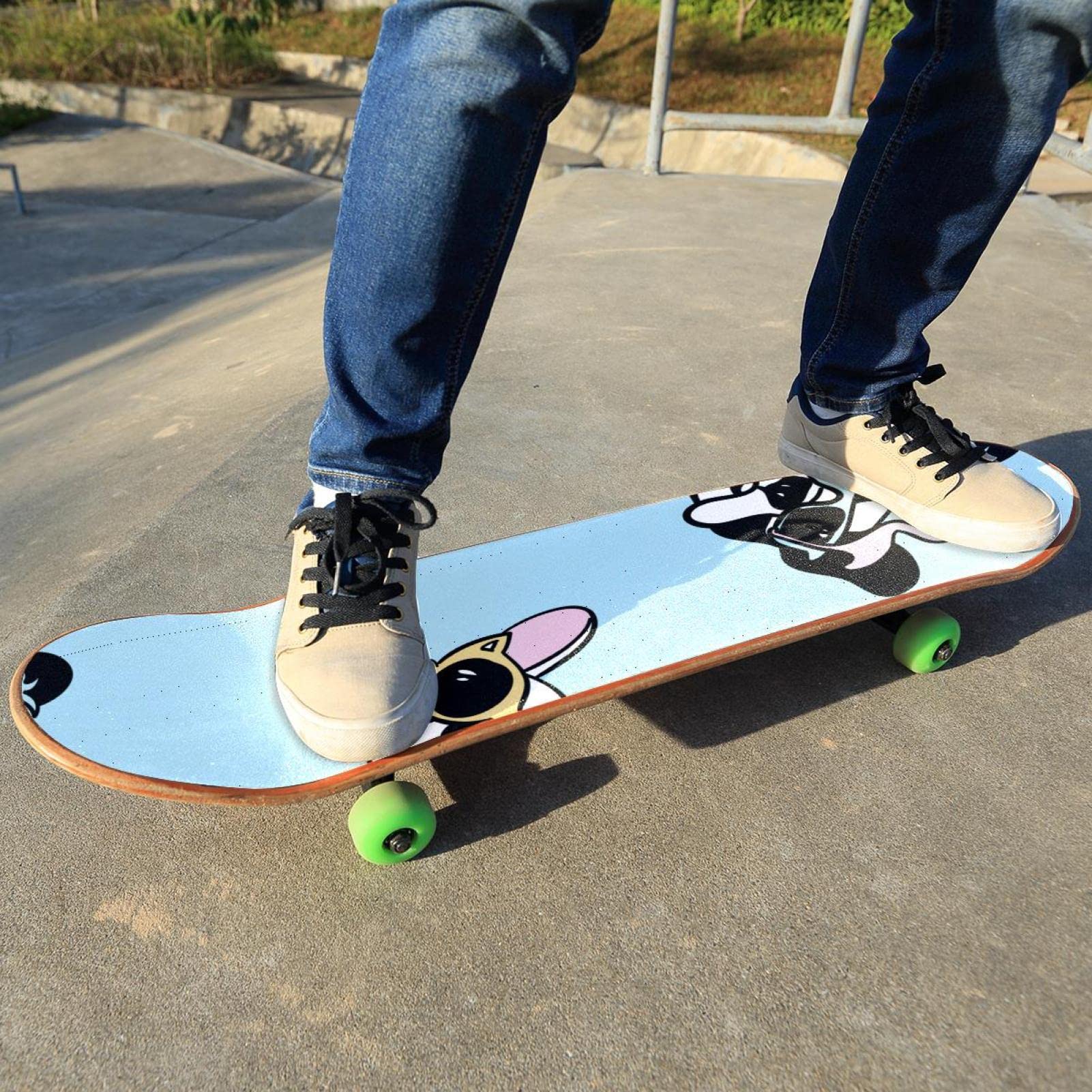 2 x Skateboard-Griptape mit Hund und Brille, Schleifpapier, Longboard-Aufkleber, Scooter, Deck, Sandpapier