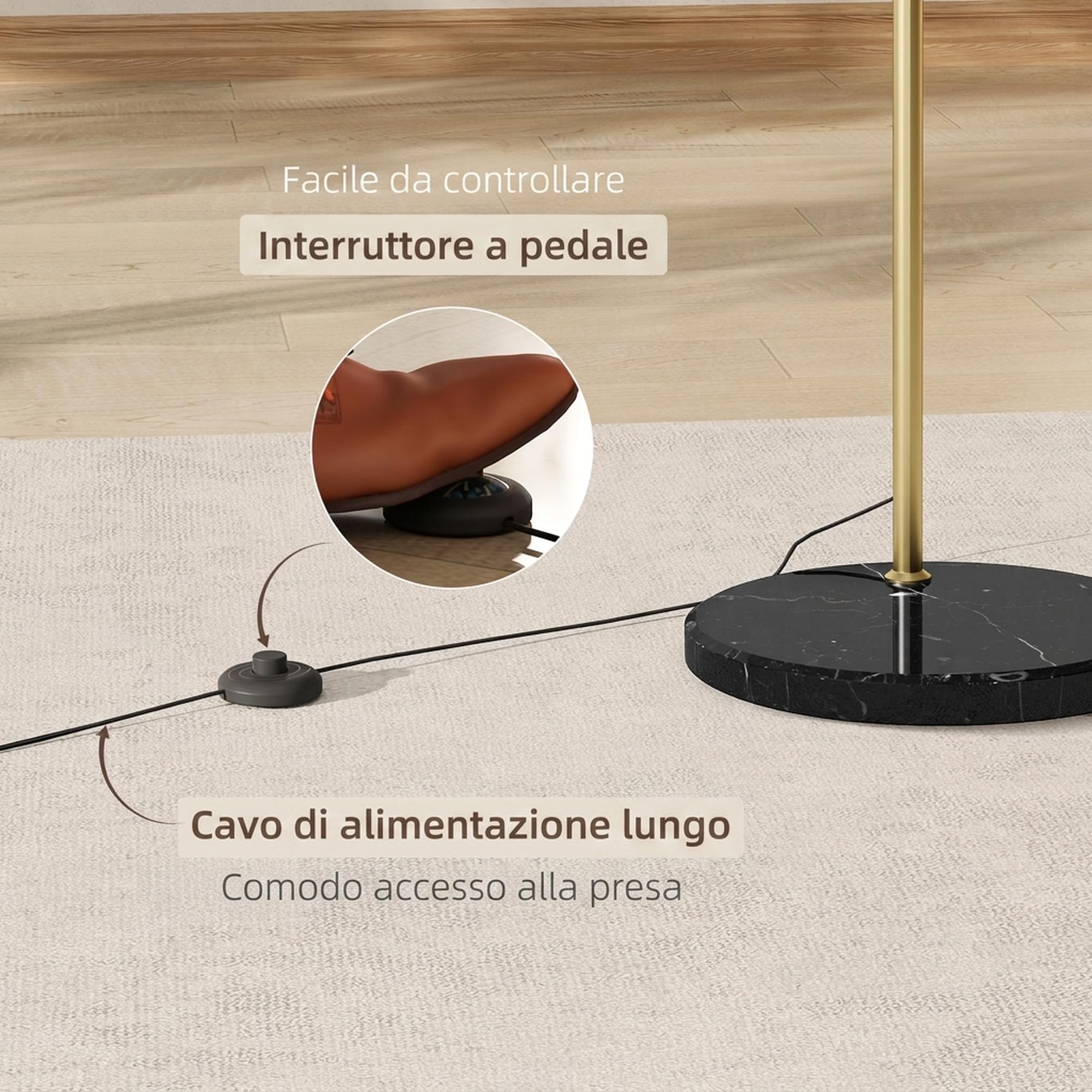 HOMCOM Lampada da Terra ad Arco Moderna Asta Regolabile in Altezza, Oro