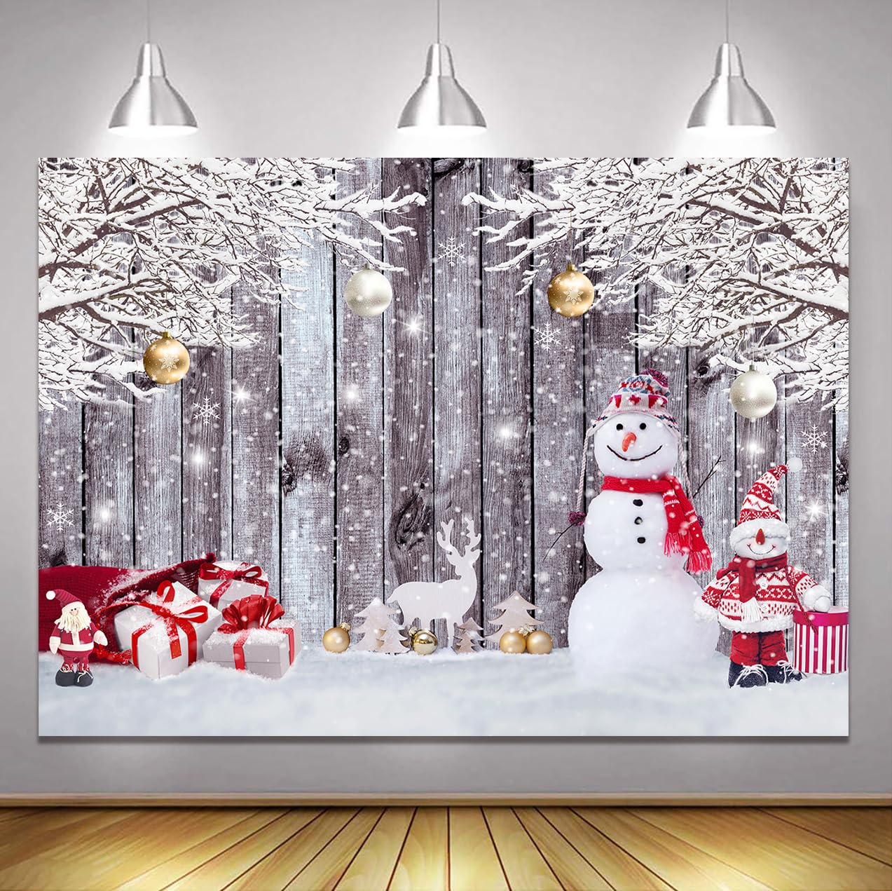 Winter Snowman Christmas Photography Backdrop | Merry New Year Party Props | 72.8 X 43.3 Inch